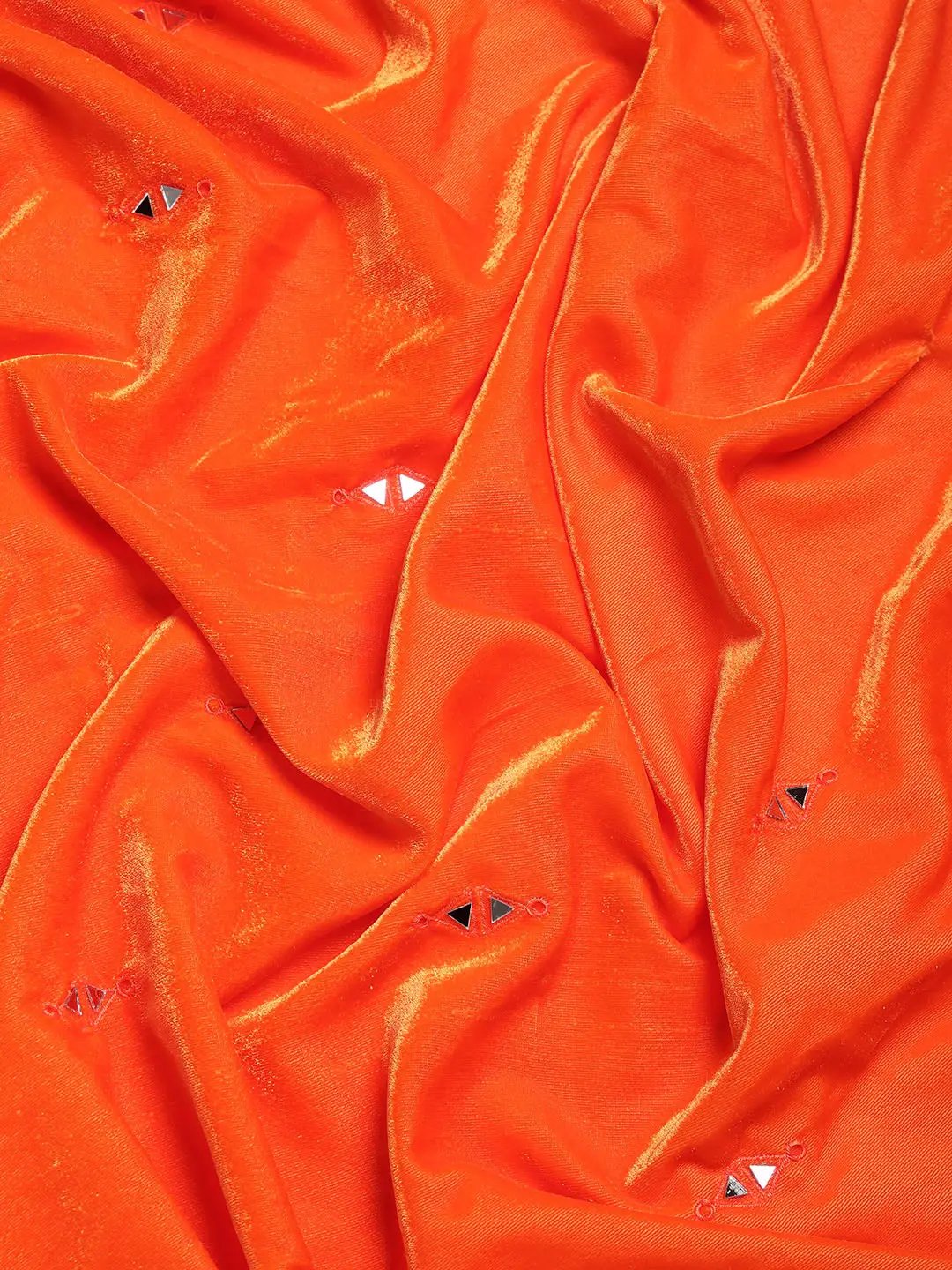 Orange Colour Embroidered Velvet Saree with Mirror Work