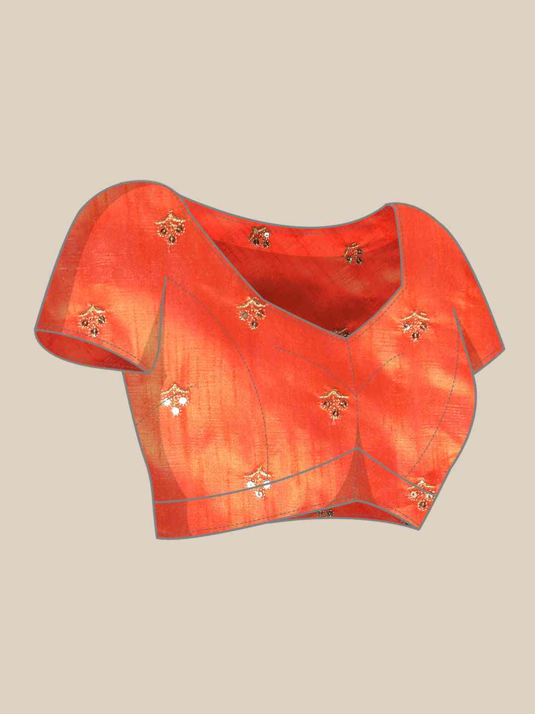 Orange Colour Embroidered Velvet Saree with Mirror Work