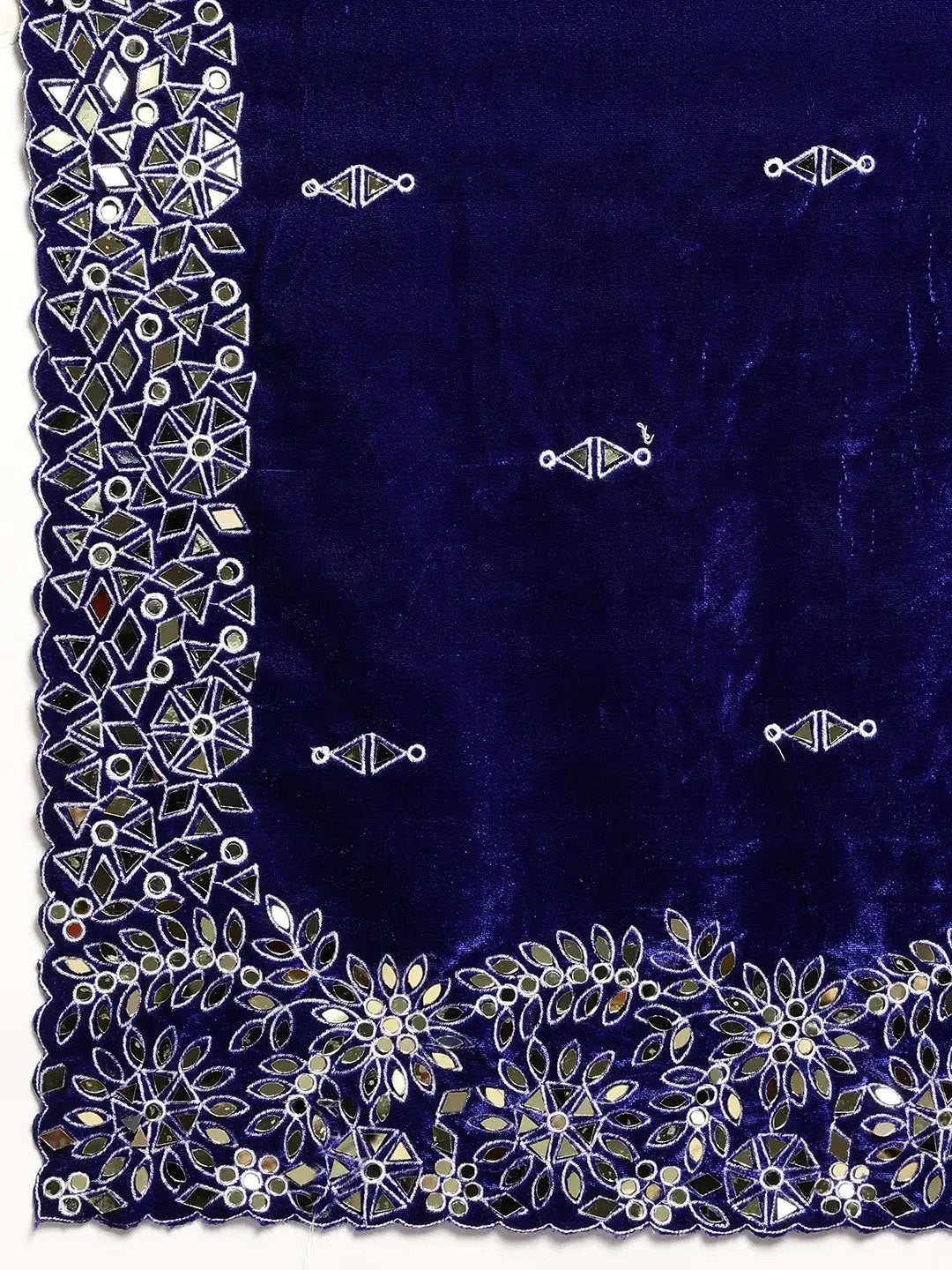 Blue Colour Stylish Embroidery Velvet Saree with Mirror Work