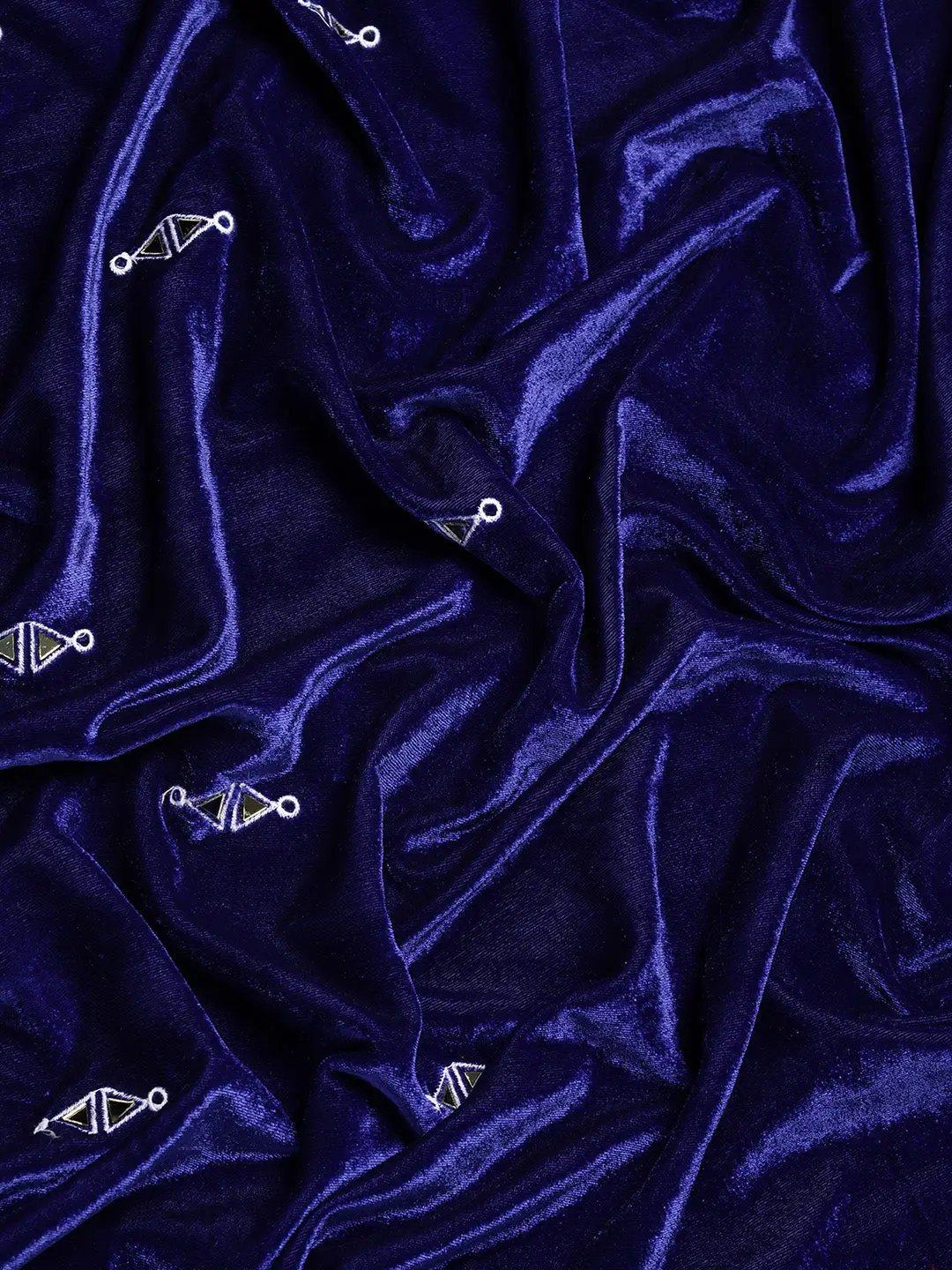 Blue Colour Stylish Embroidery Velvet Saree with Mirror Work