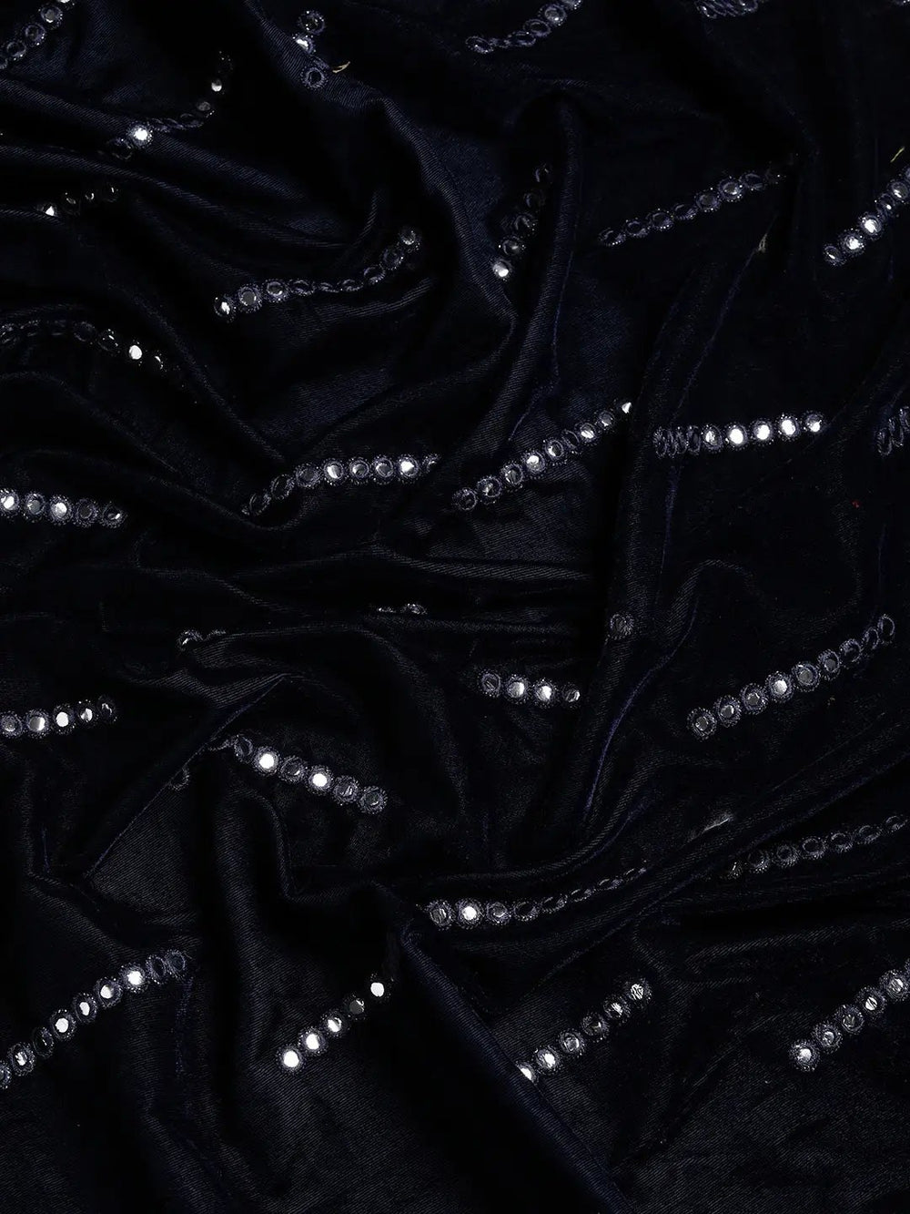 Navy Colour Embroidered Velvet Saree with Mirror Work