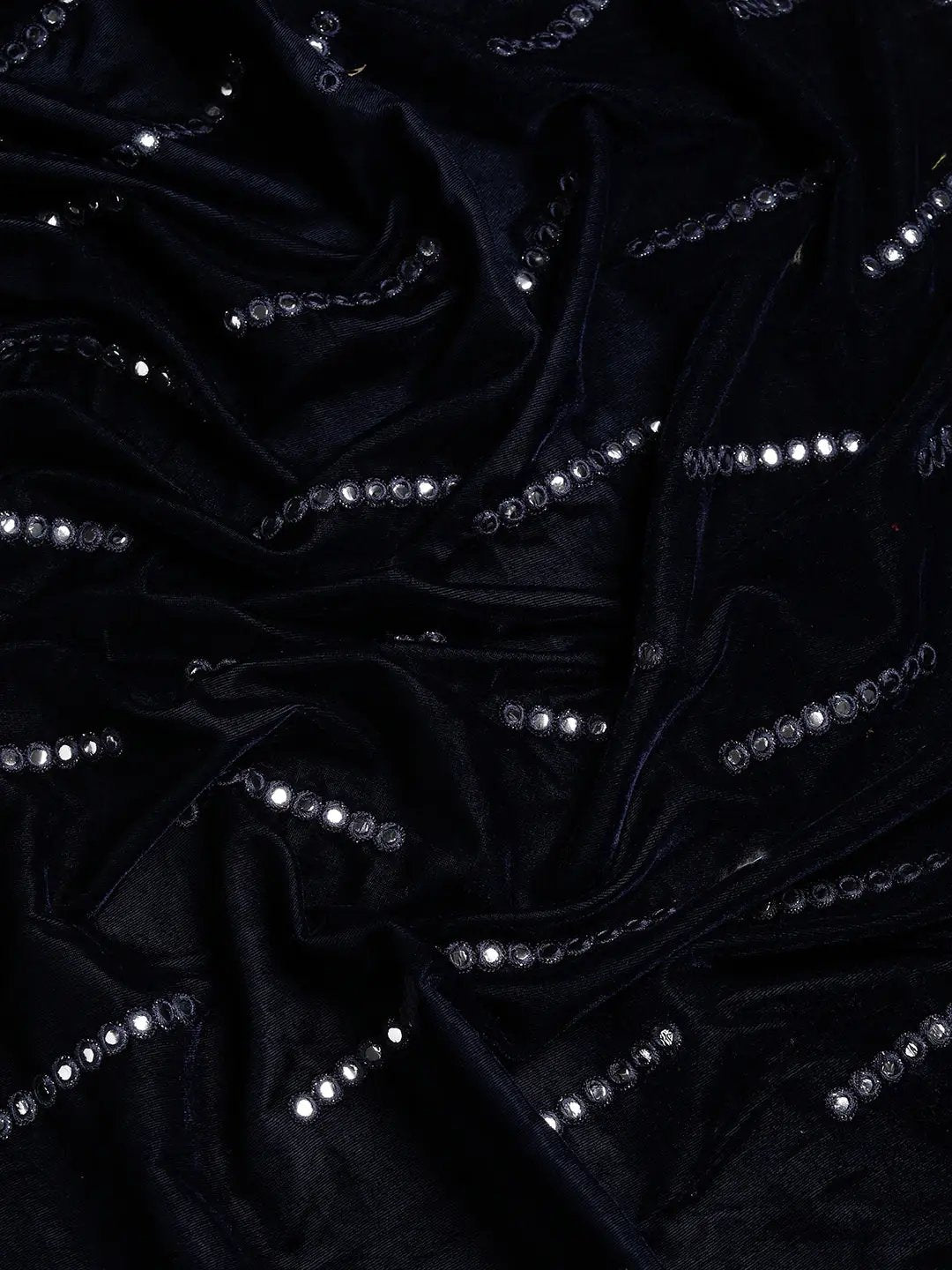Navy Colour Embroidered Velvet Saree with Mirror Work