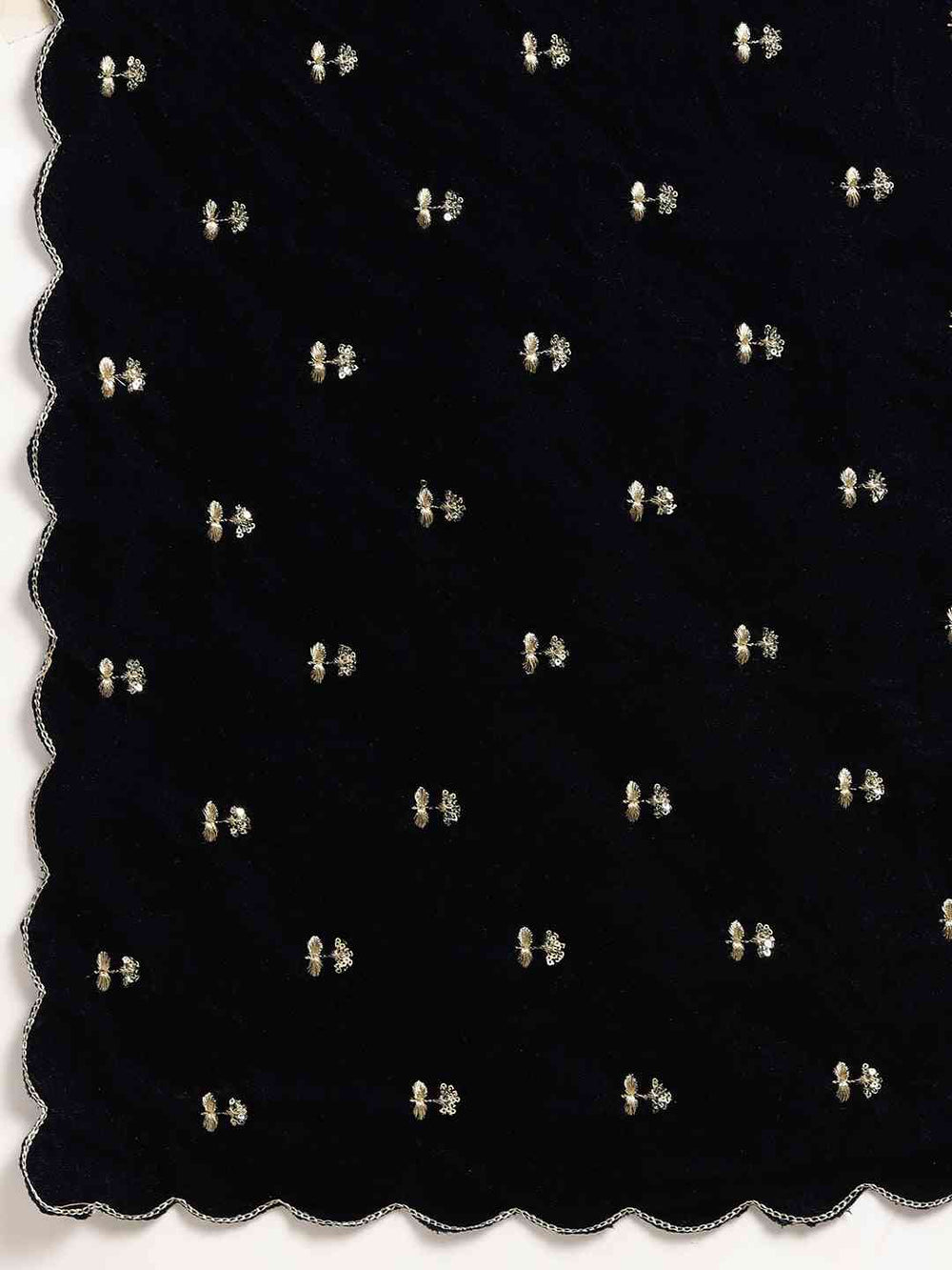 Navy Colour Embroidered Velvet Saree with Aari Work
