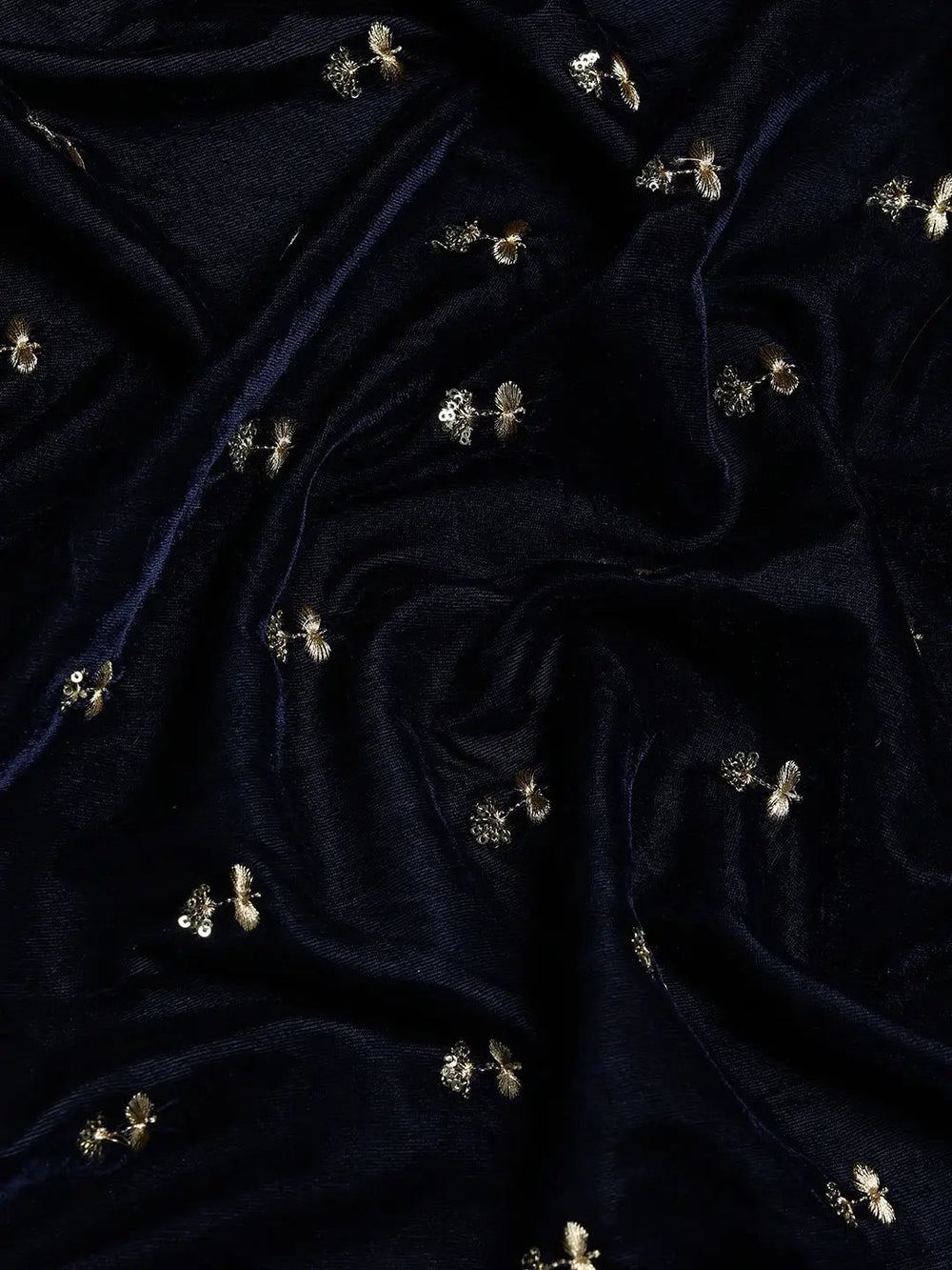 Navy Colour Embroidered Velvet Saree with Aari Work