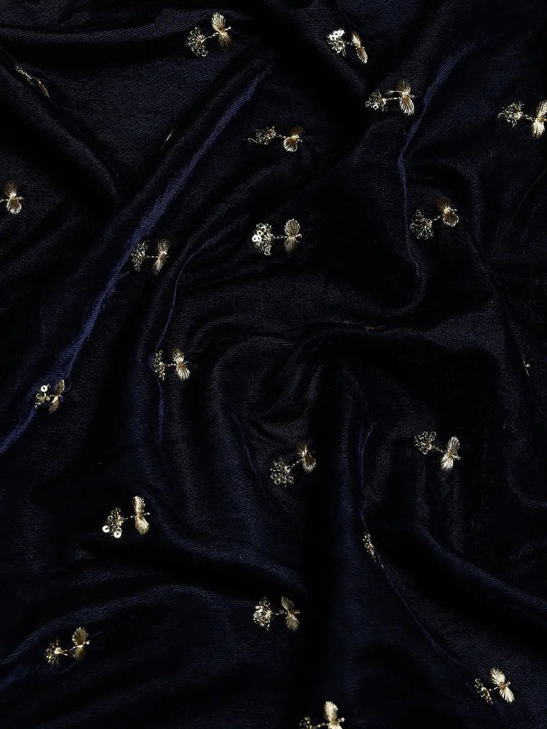Navy Colour Embroidered Velvet Saree with Aari Work