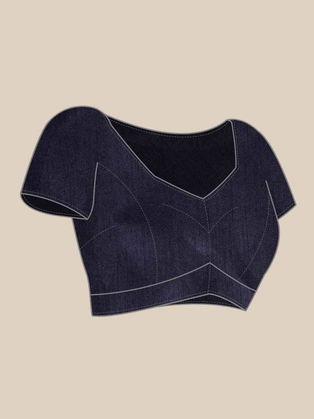 Navy Colour Embroidered Velvet Saree with Aari Work