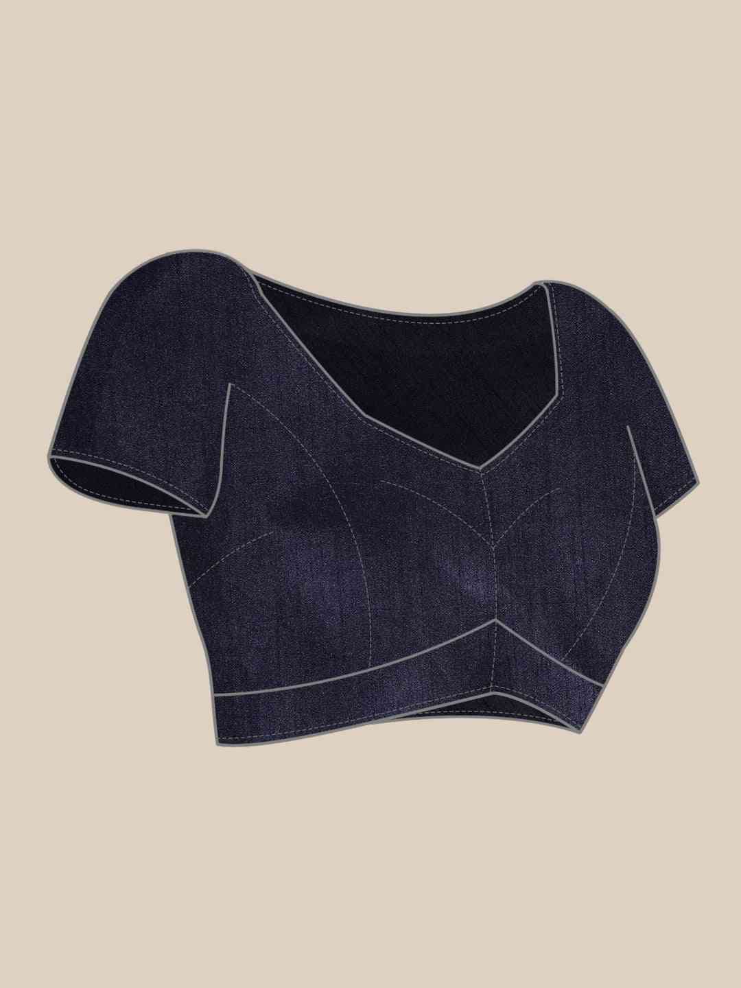 Navy Colour Embroidered Velvet Saree with Aari Work