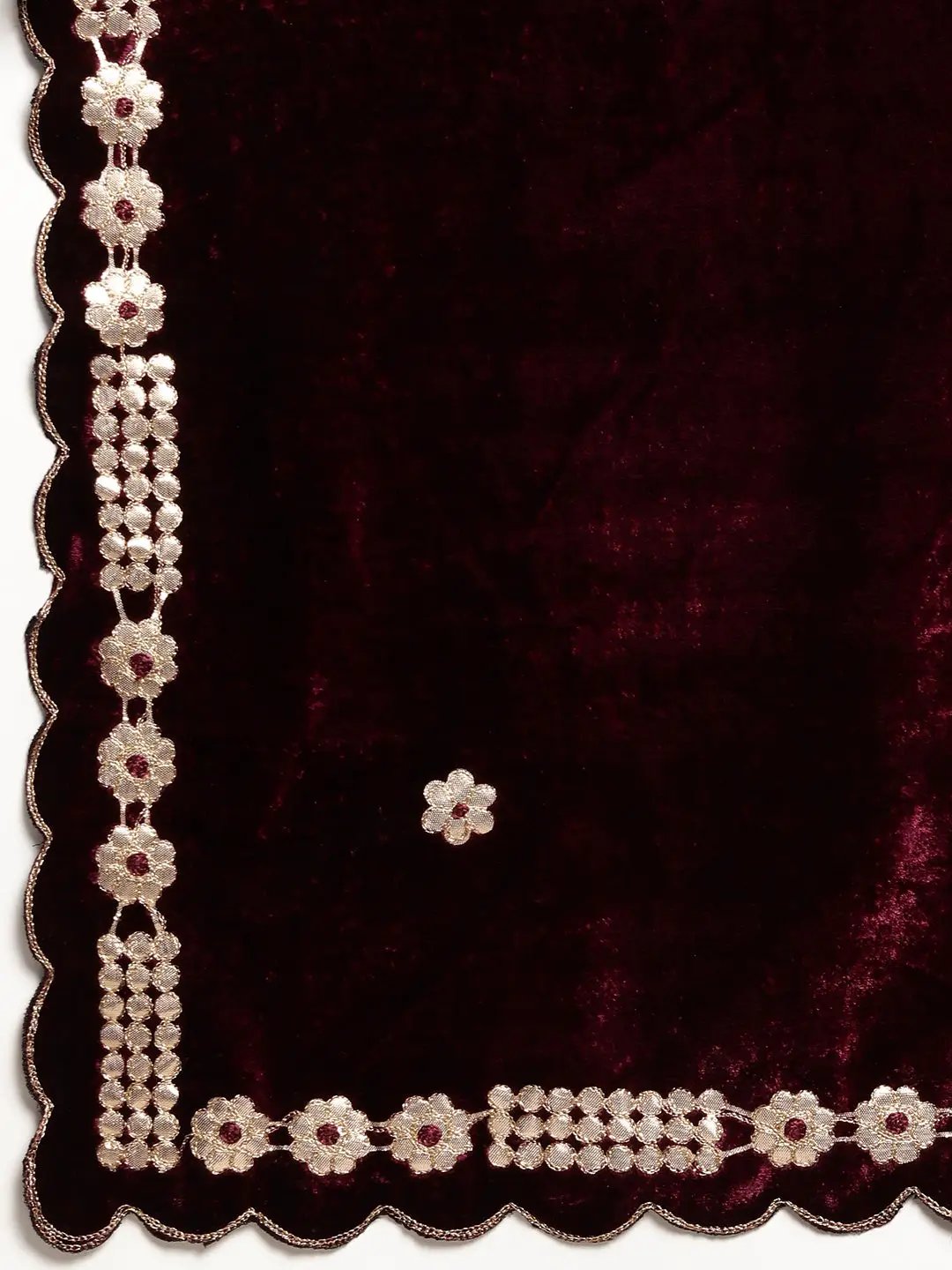 Stylish Embroidered Velvet Saree with Ethnic Motifs