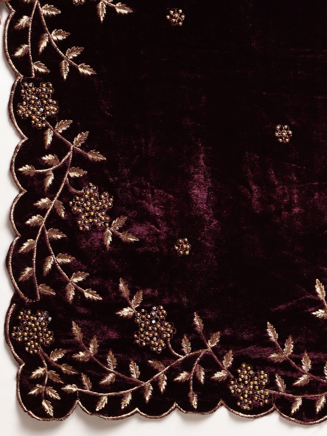 Burgundy Colour Exclusive Embroidered Velvet Saree