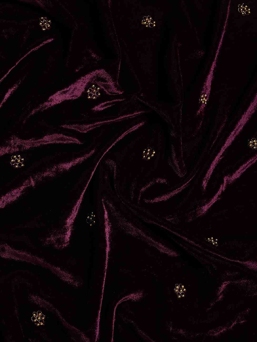 Burgundy Colour Exclusive Embroidered Velvet Saree