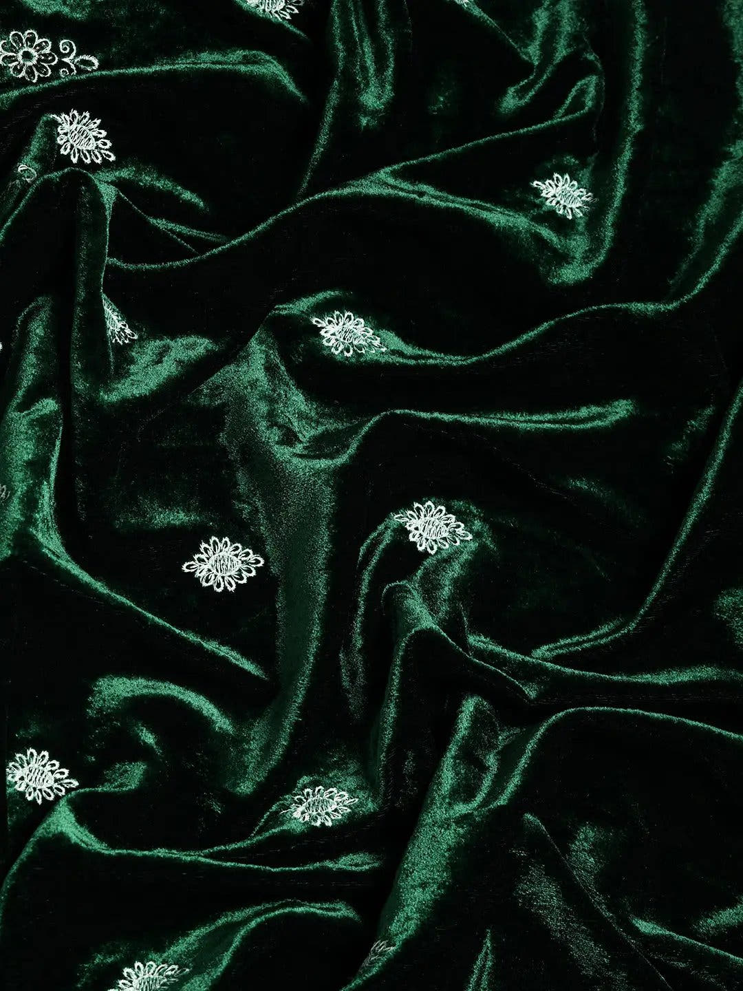 Green Colour Embroidered Velvet Saree with Ethnic Motifs Green Colour Embroidered Velvet Saree with Ethnic Motifs 