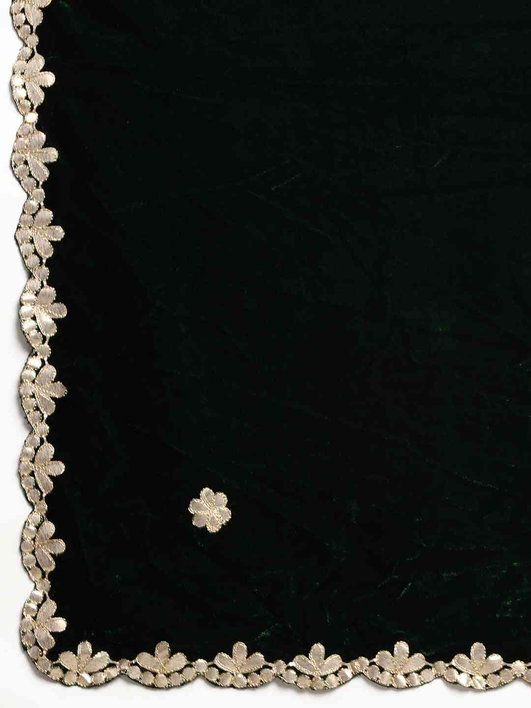 Beautiful Embroidered Velvet Saree with Ethnic Motifs