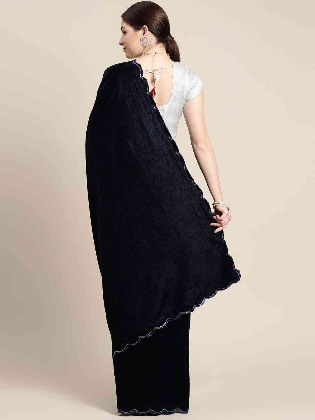 Stylish Embroidered Velvet Saree with Sequence Work 