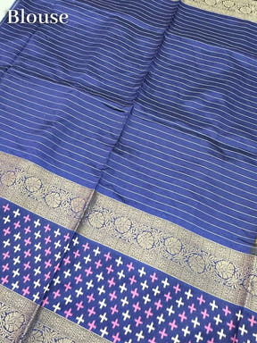 Green Chex Ikkat Saree With Double Border

