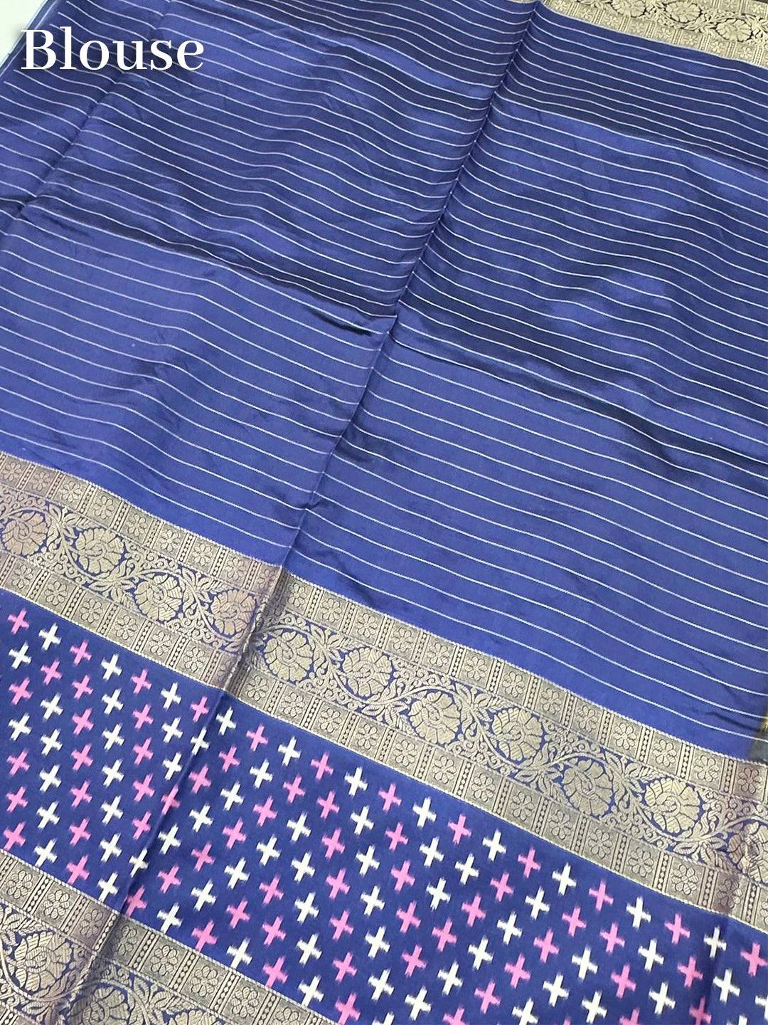 Blouse piece of Green Chex Ikkat Saree with striped pattern
