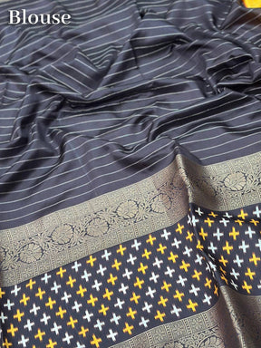 Blouse fabric of Yellow Chex Ikkat saree with border