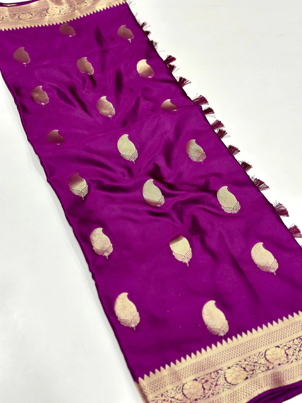 Wine Banarasi Soft Satin Masru Mango Silk Saree