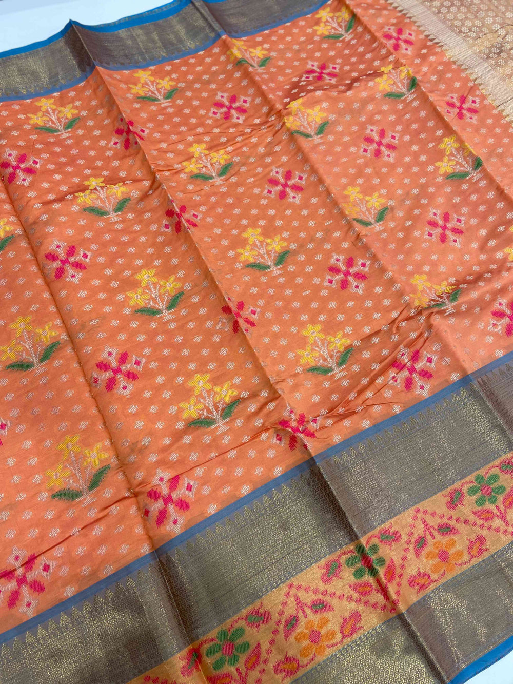 Orange Dubbal Ikkat Banarasi Saree