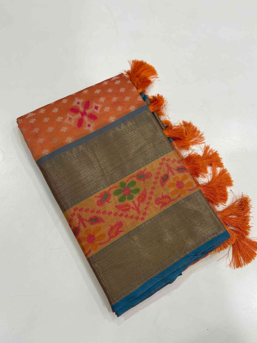 Orange Dubbal Ikkat Banarasi Saree