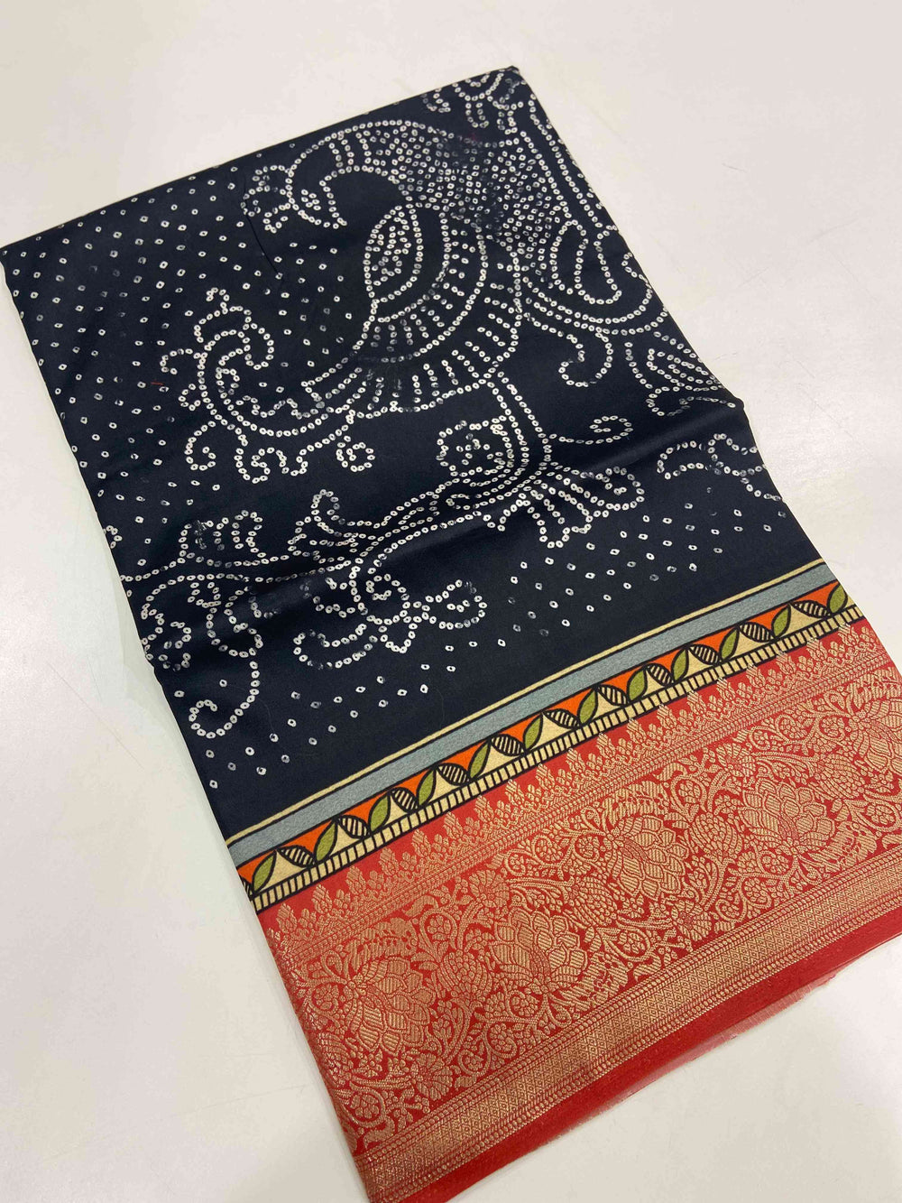 Peacock Bandhej Print Viscose Saree