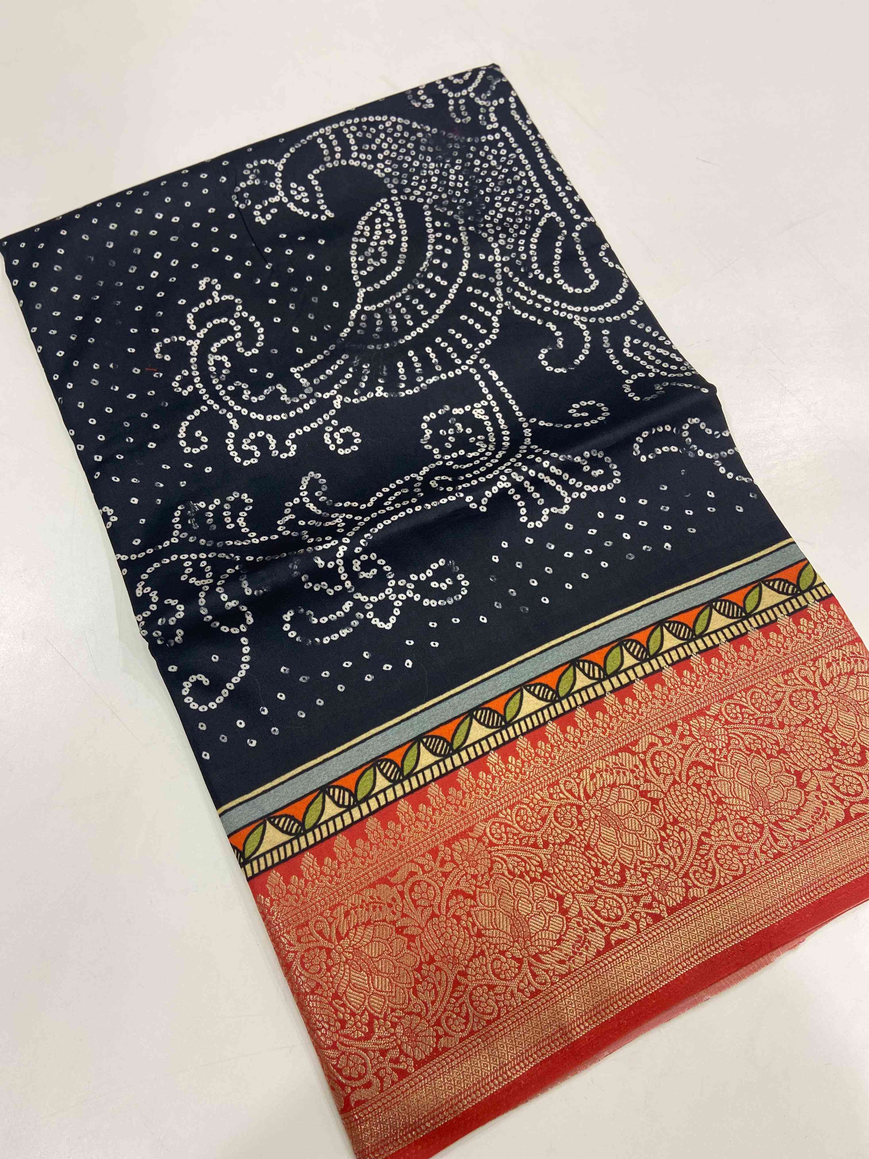 Peacock Bandhej Print Viscose Saree