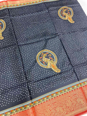 Peacock Bandhej Print Viscose Saree