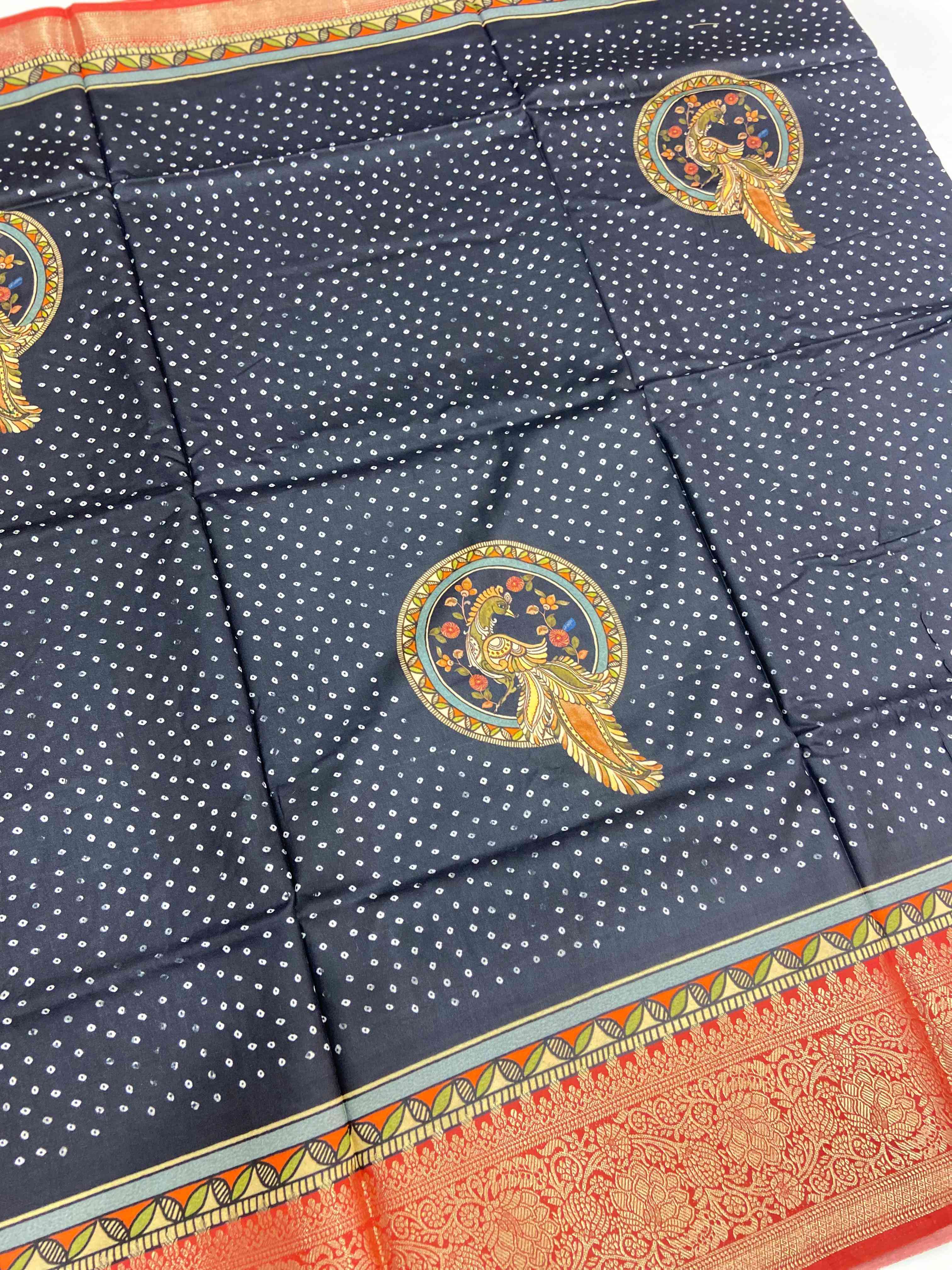 Peacock Bandhej Print Viscose Saree