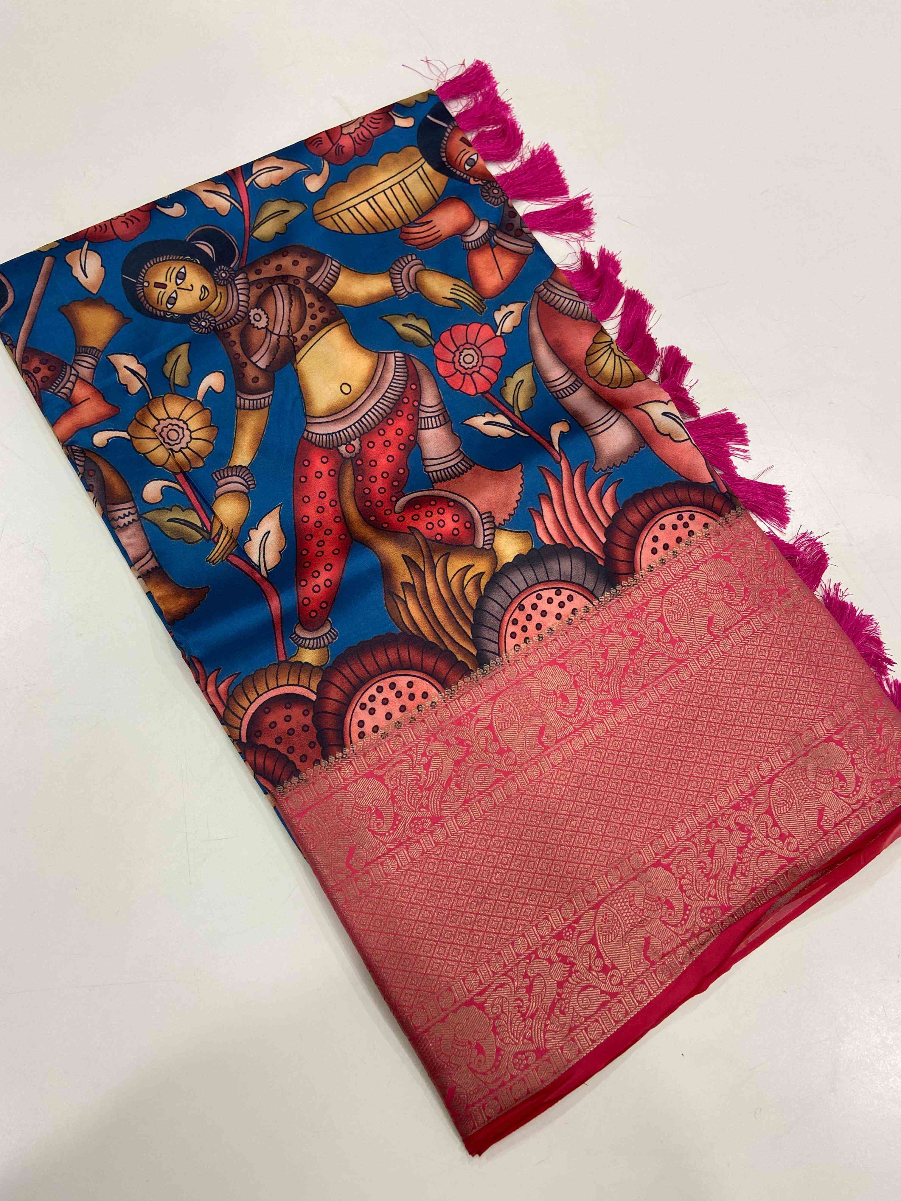Dark Pen Kalamkari Soft Silk Saree