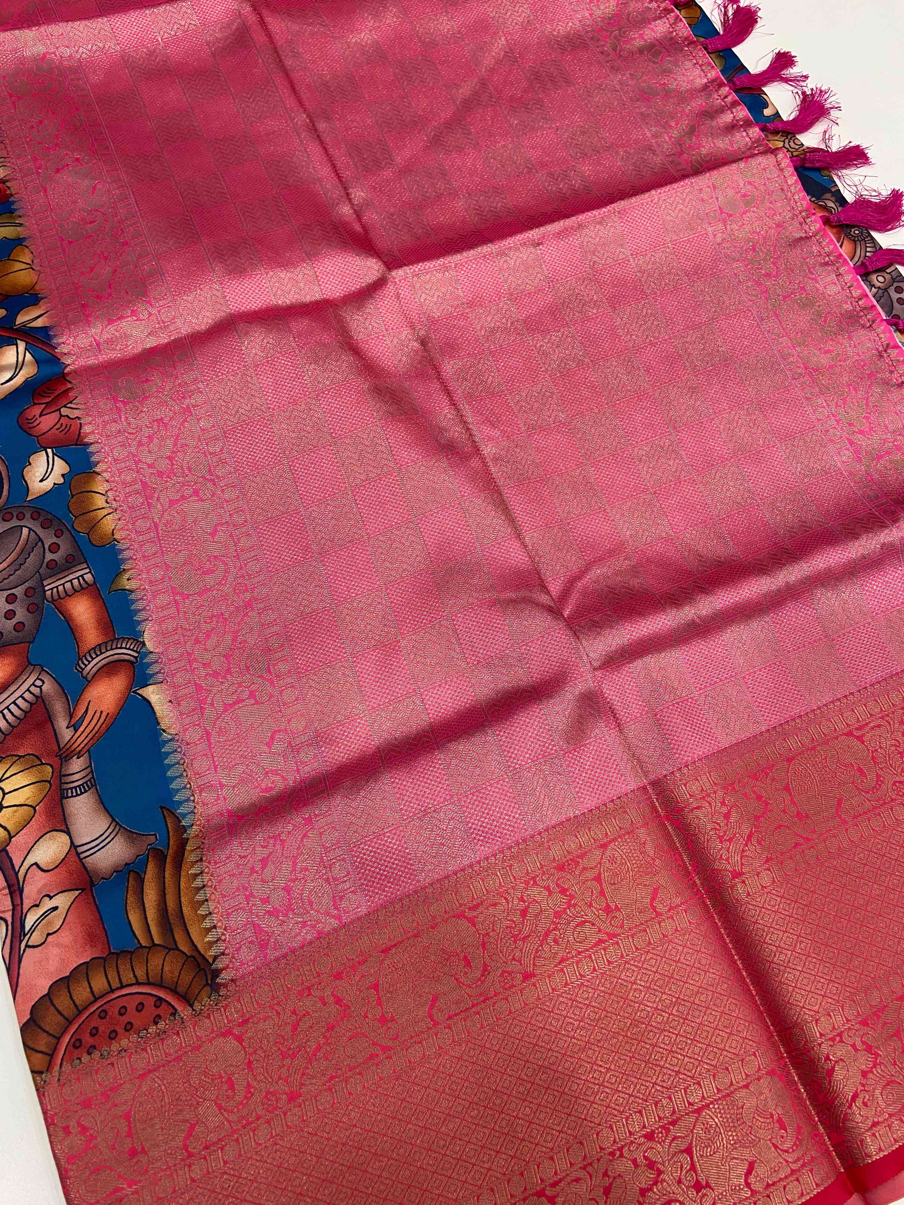 Dark Pen Kalamkari Soft Silk Saree