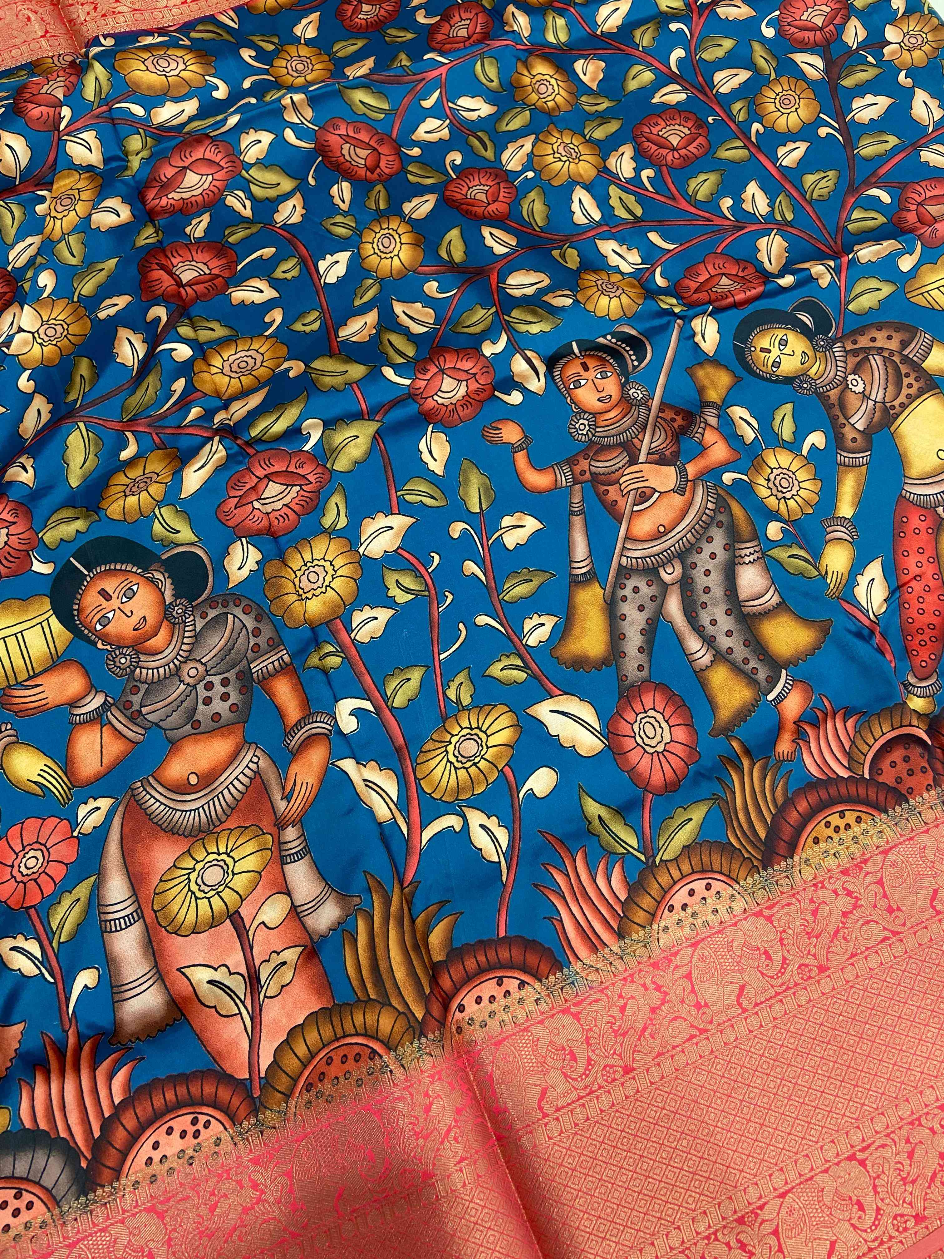 Dark Pen Kalamkari Soft Silk Saree