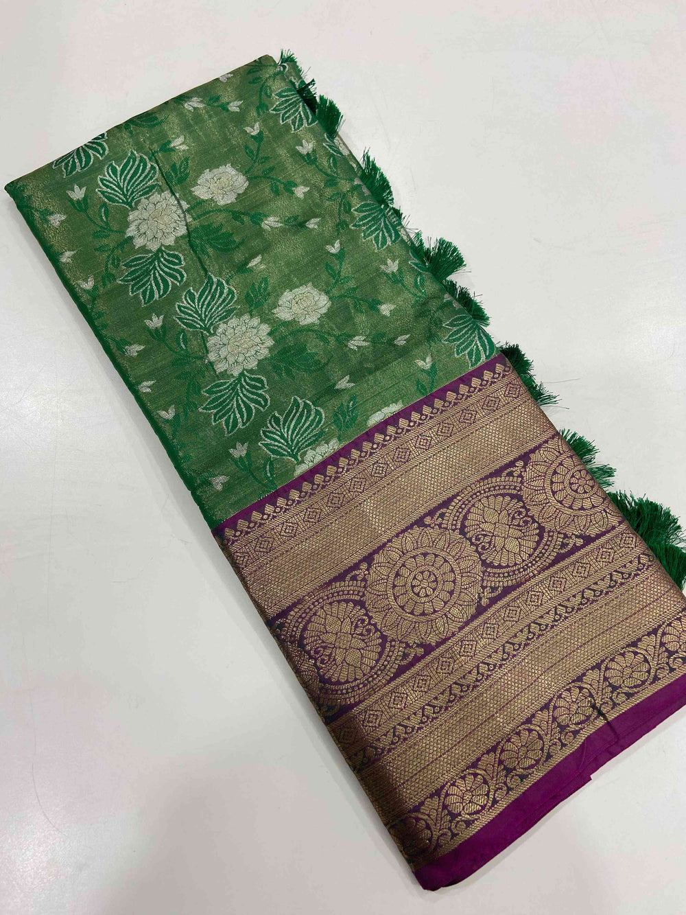 Green One Gram Gold Tissue Silk Saree
