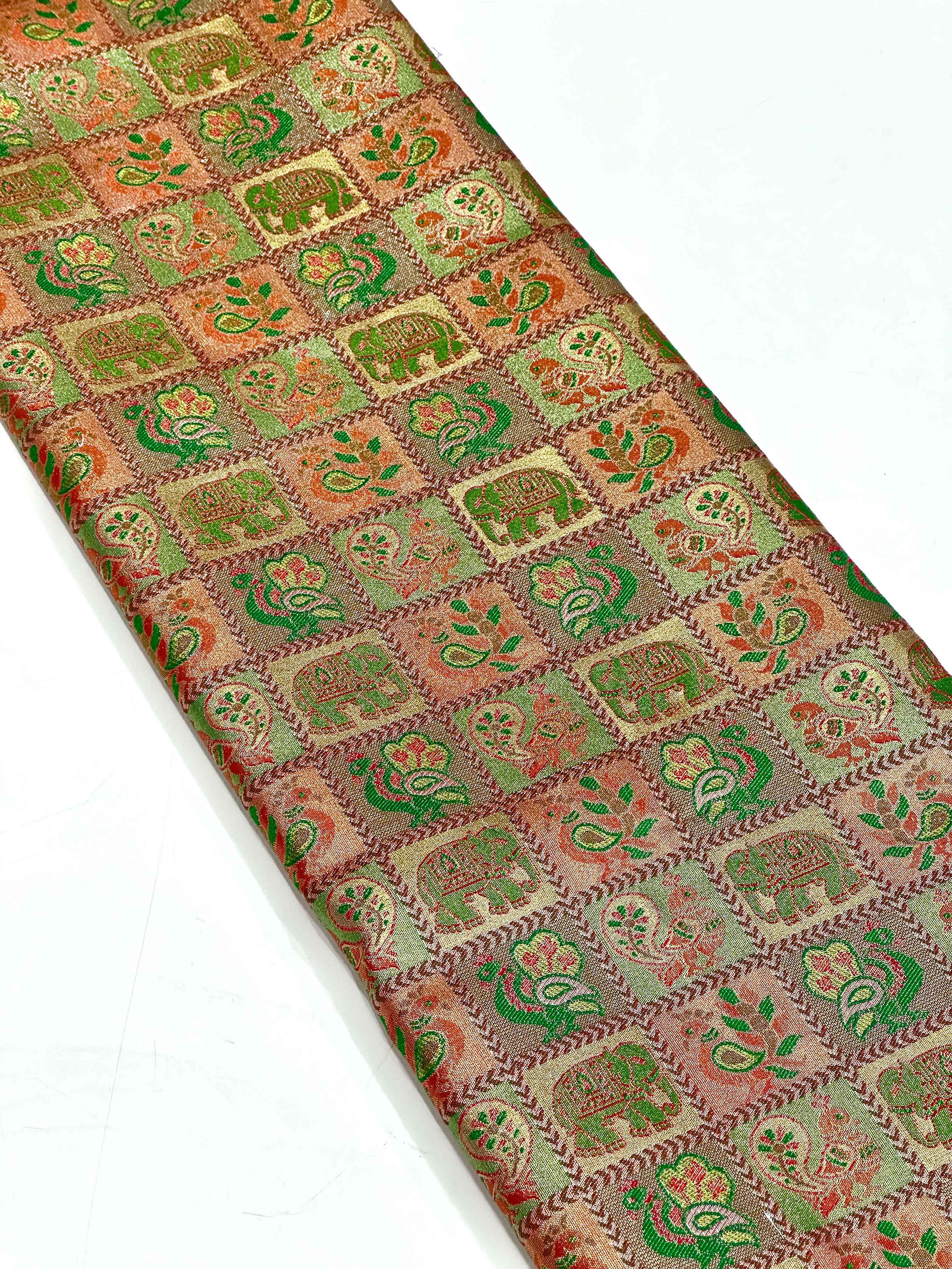 Red Animal Motif Saree With Gold Zari Border