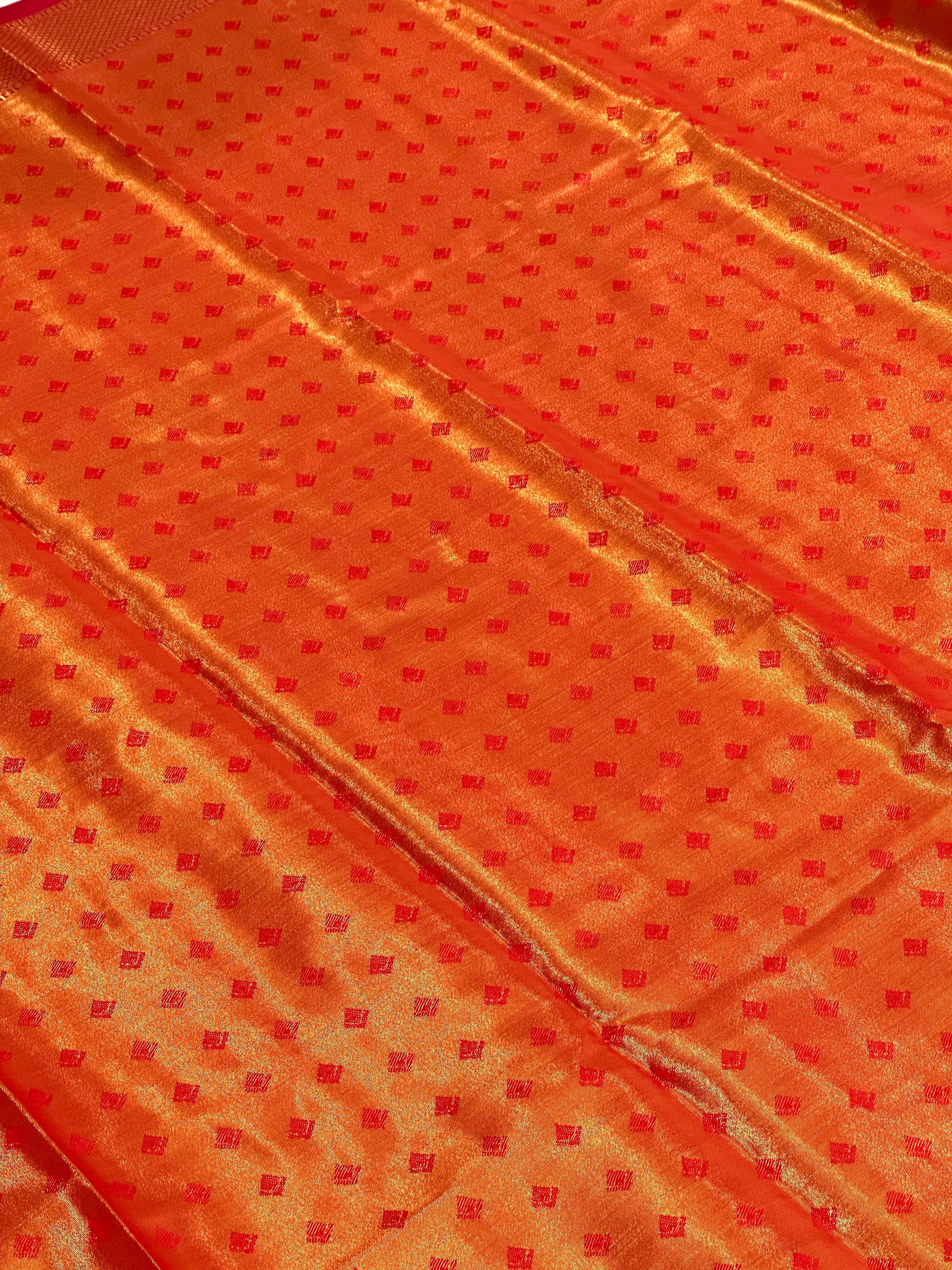 Red Animal Motif Saree With Gold Zari Border