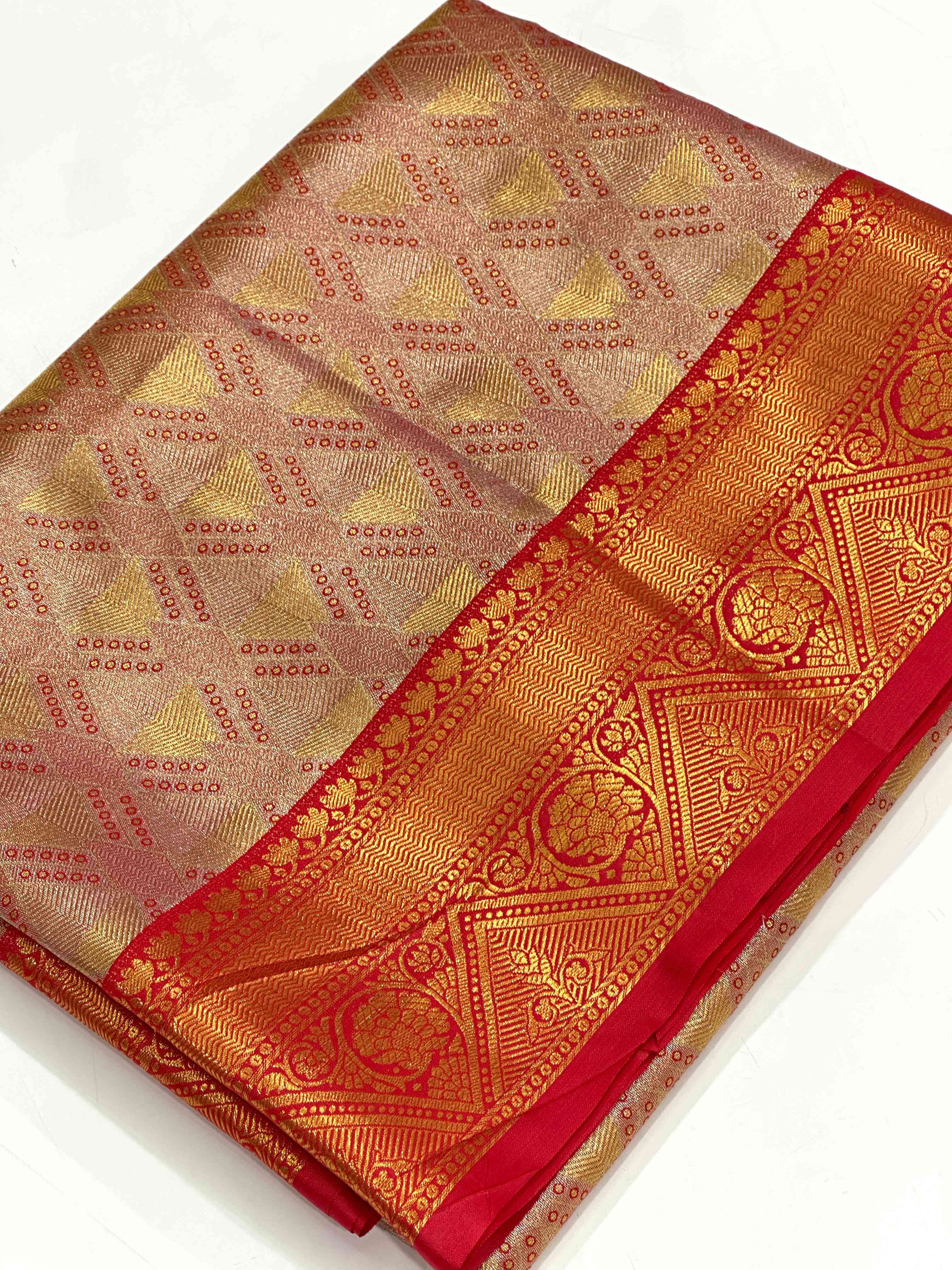 Red Golden Geometrics With Floral Elegance Saree