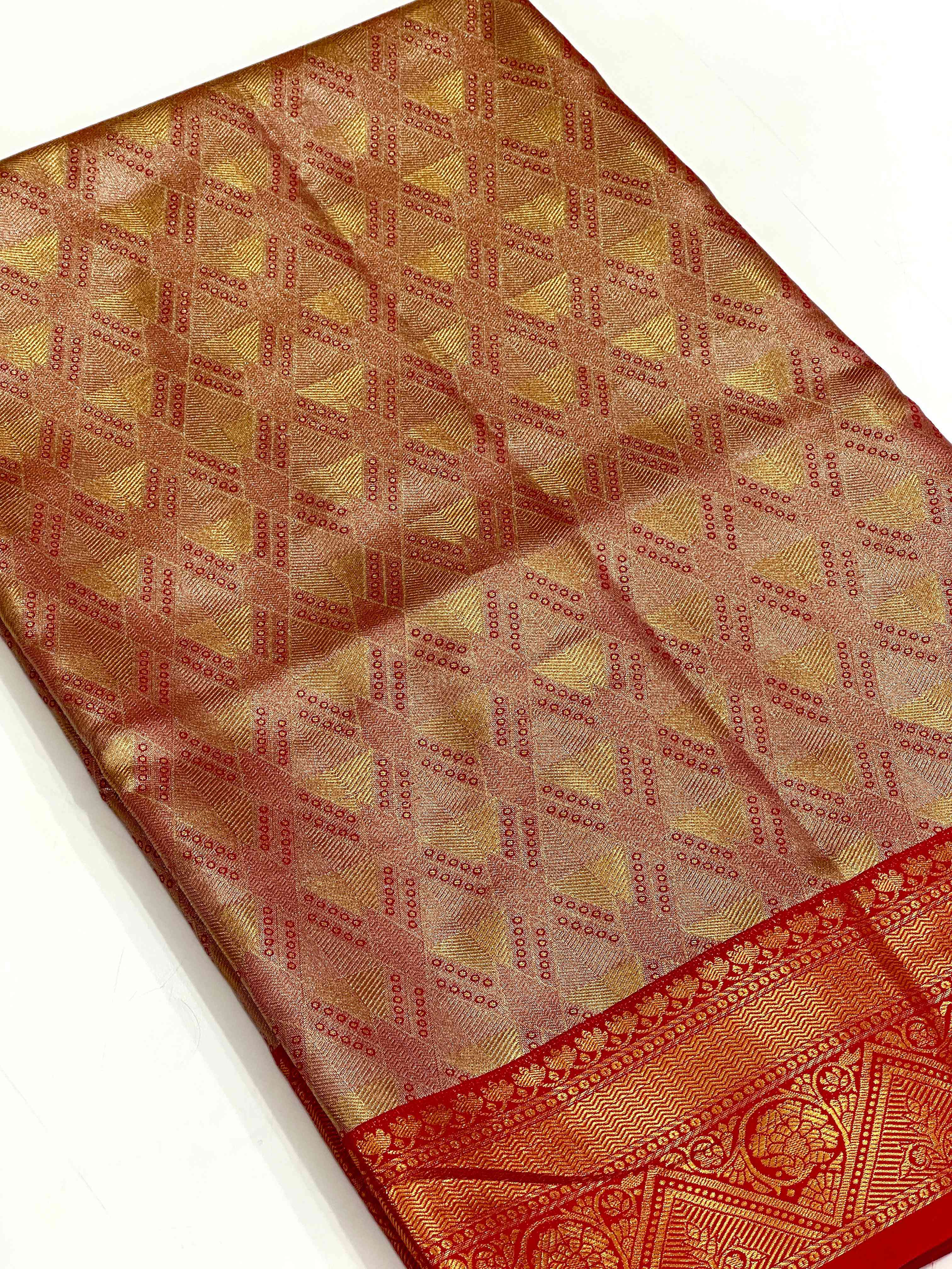 Red Golden Geometrics With Floral Elegance Saree