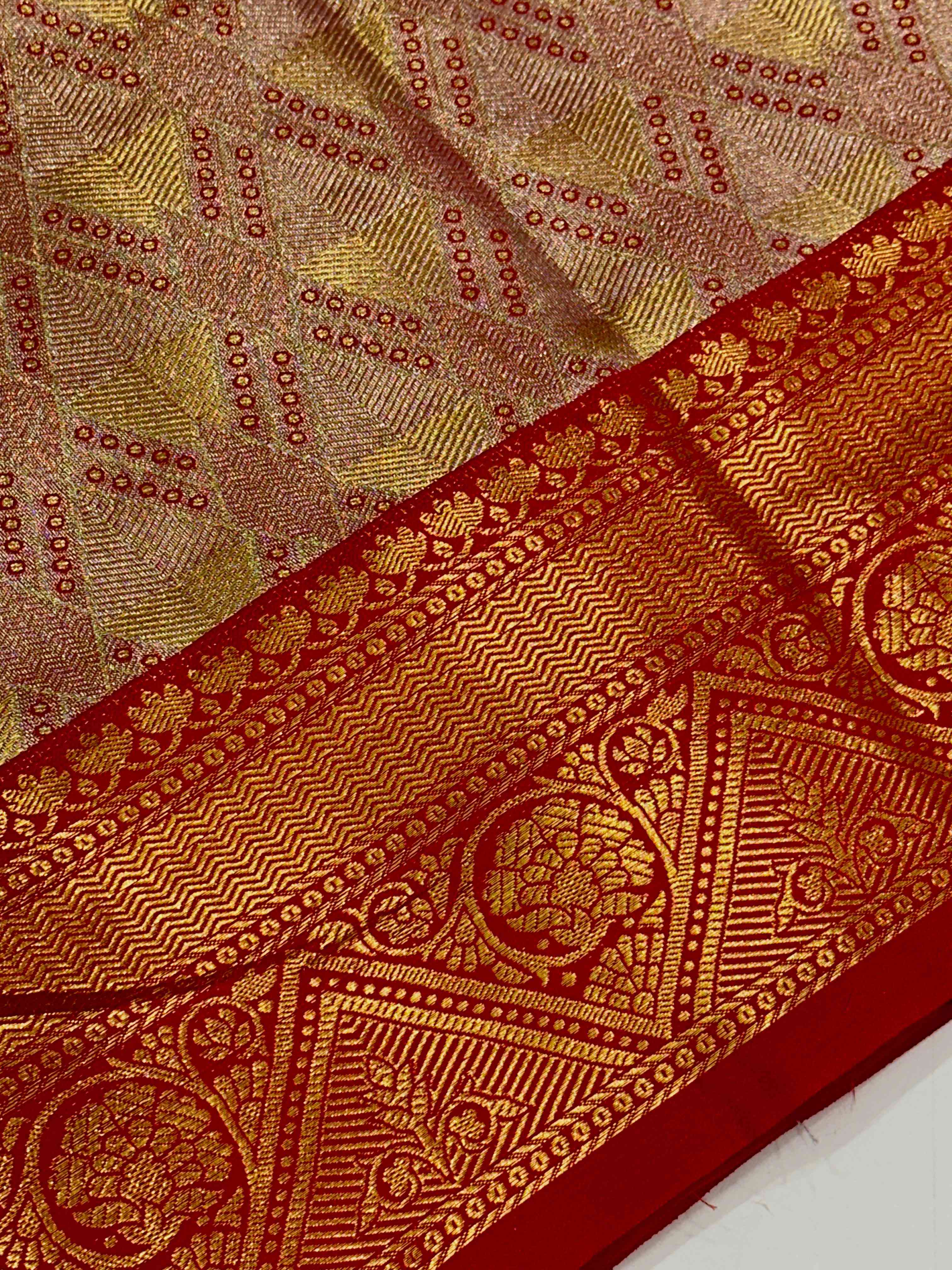 Red Golden Geometrics With Floral Elegance Saree