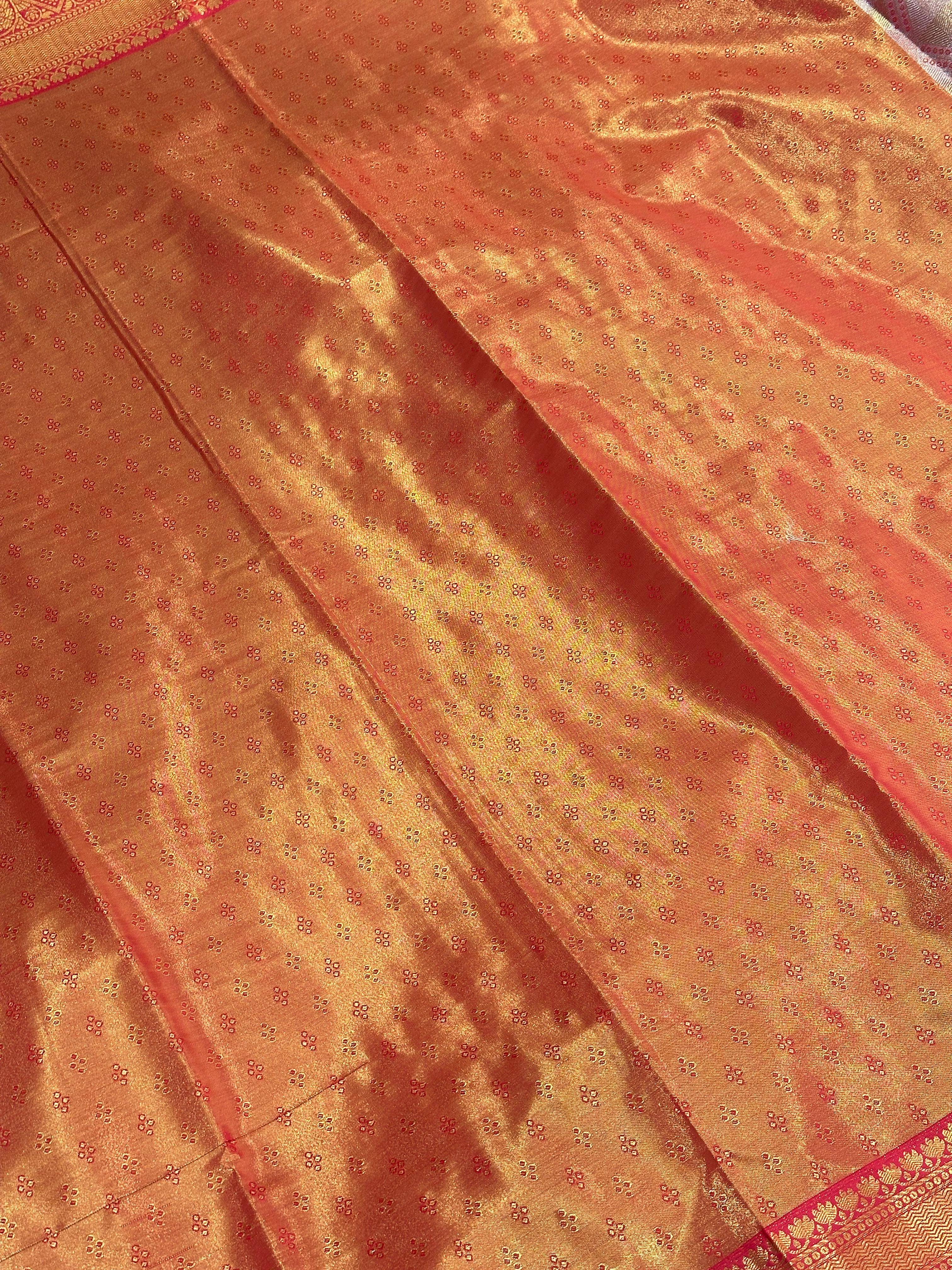 Red Golden Geometrics With Floral Elegance Saree