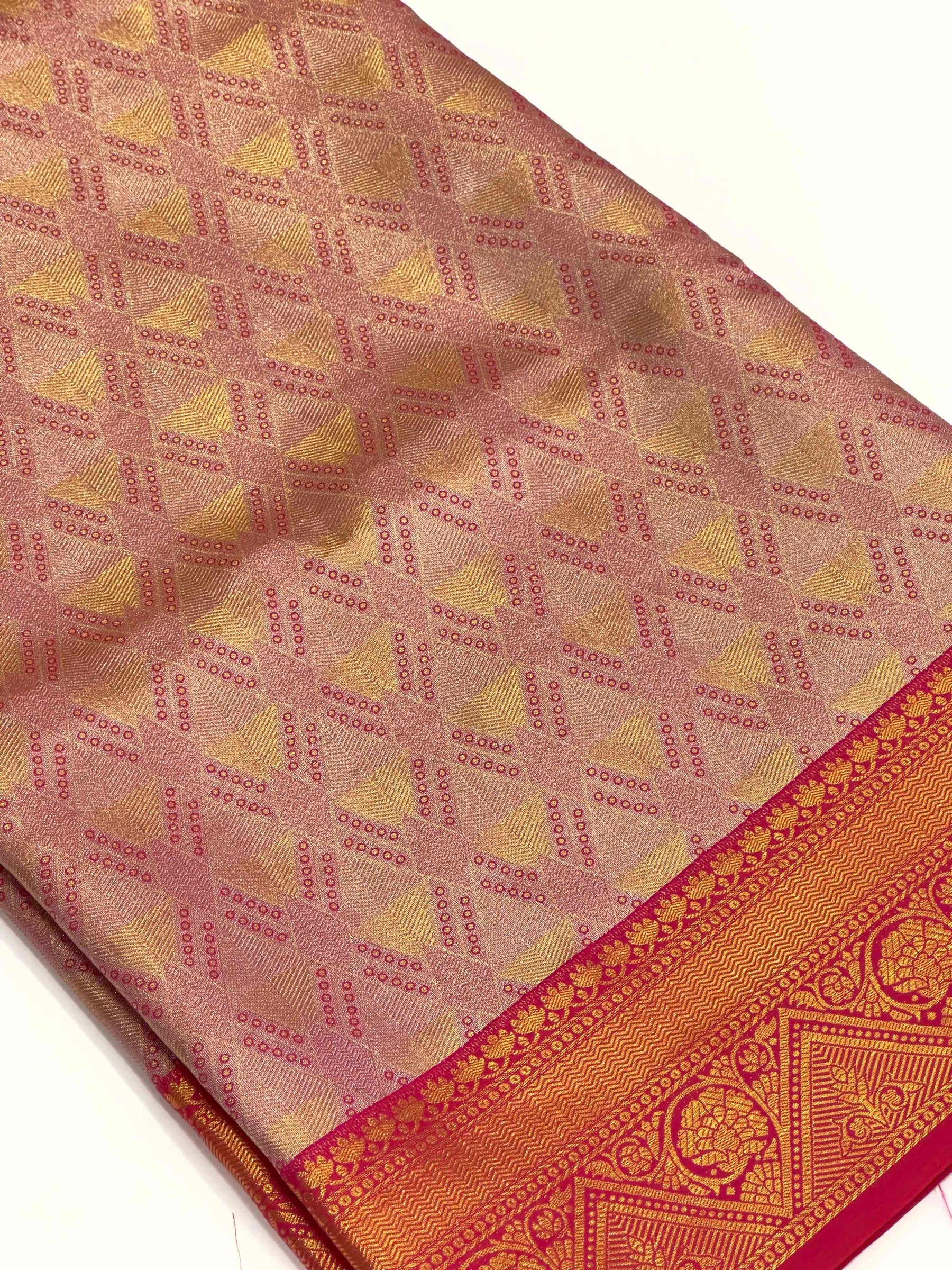 Pink Golden Geometrics With Floral Elegance Saree