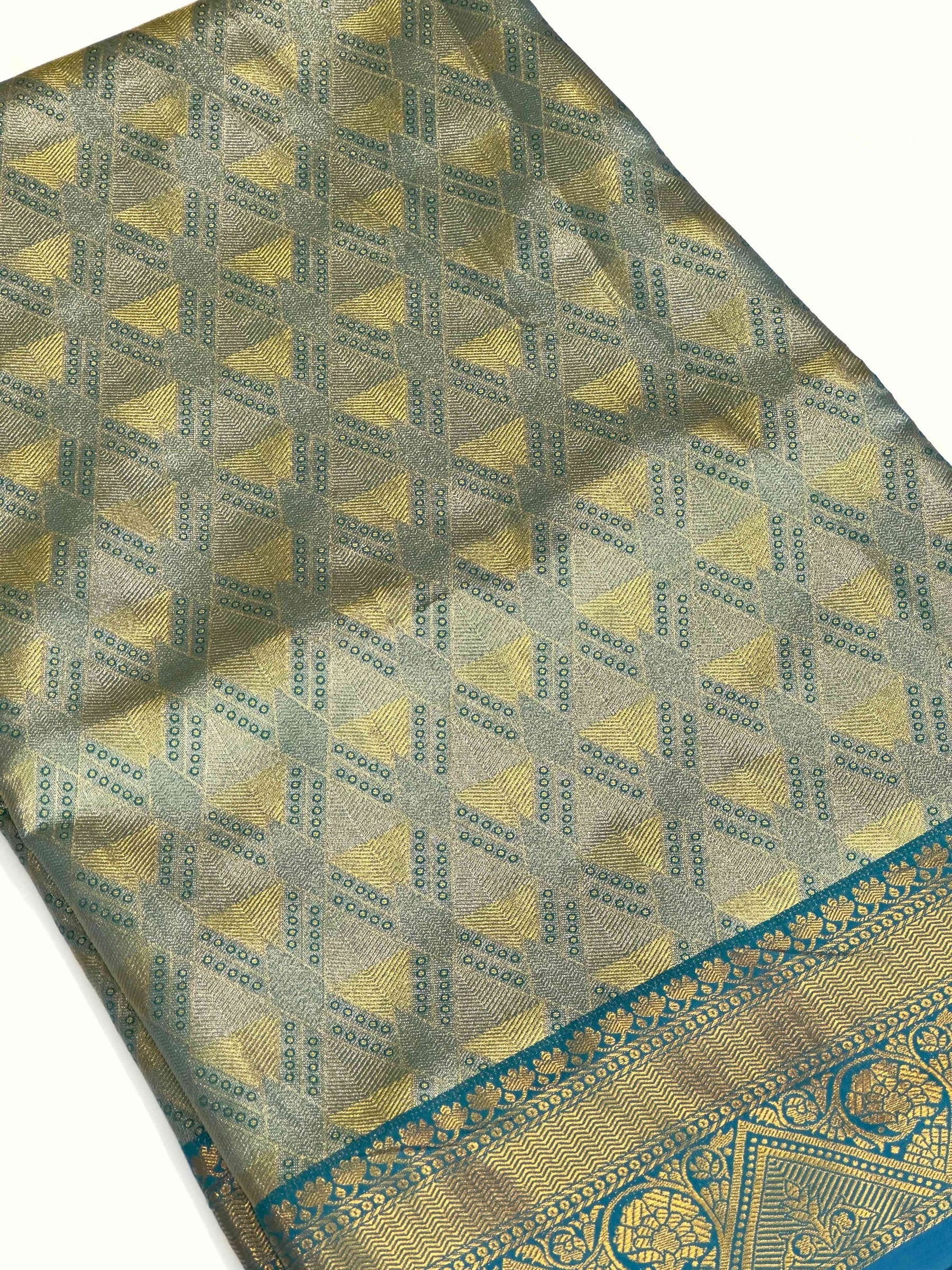 Rama Golden Geometrics With Floral Elegance Saree
