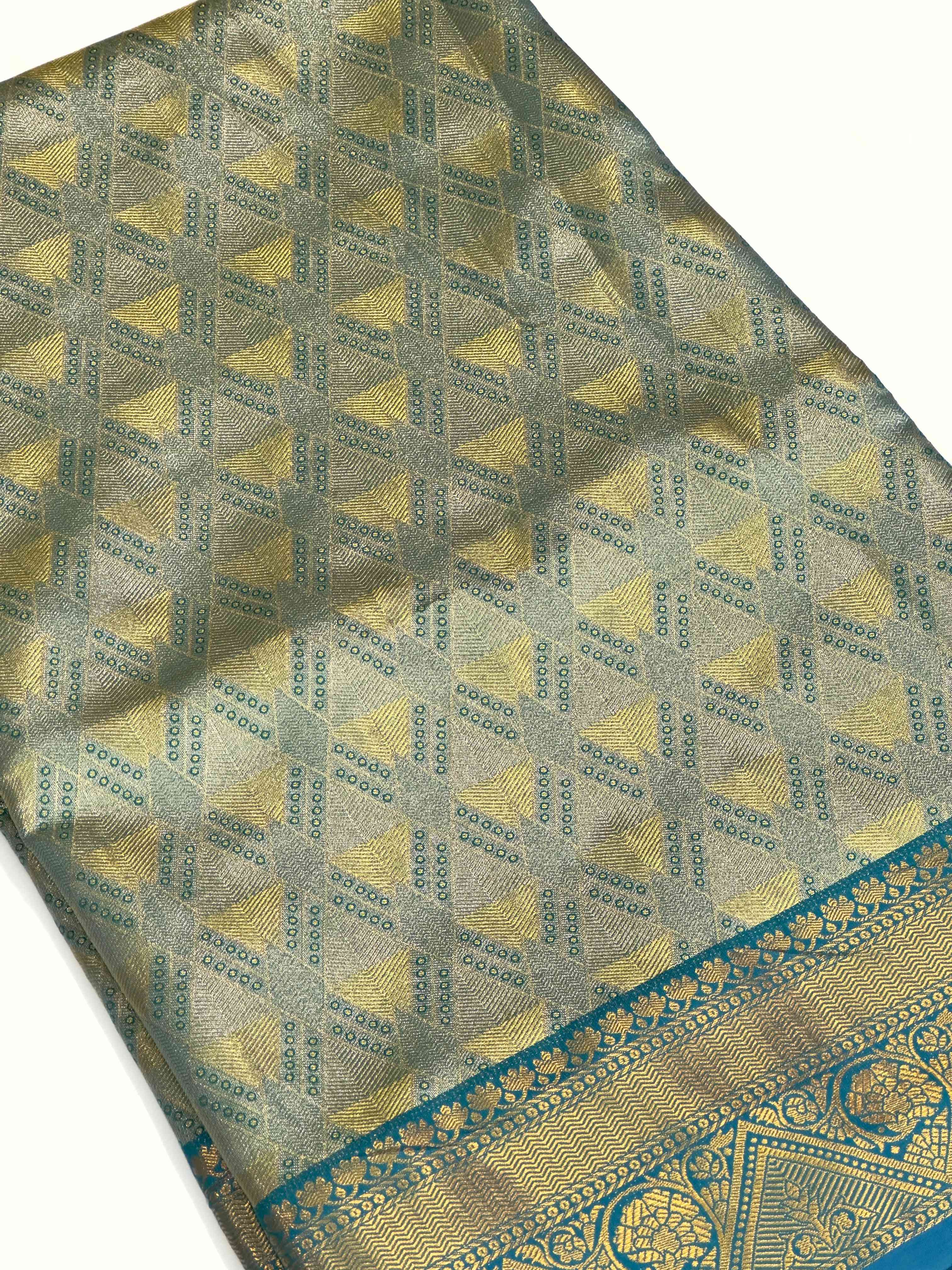 Rama Golden Geometrics With Floral Elegance Saree