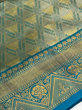 Rama Golden Geometrics With Floral Elegance Saree
