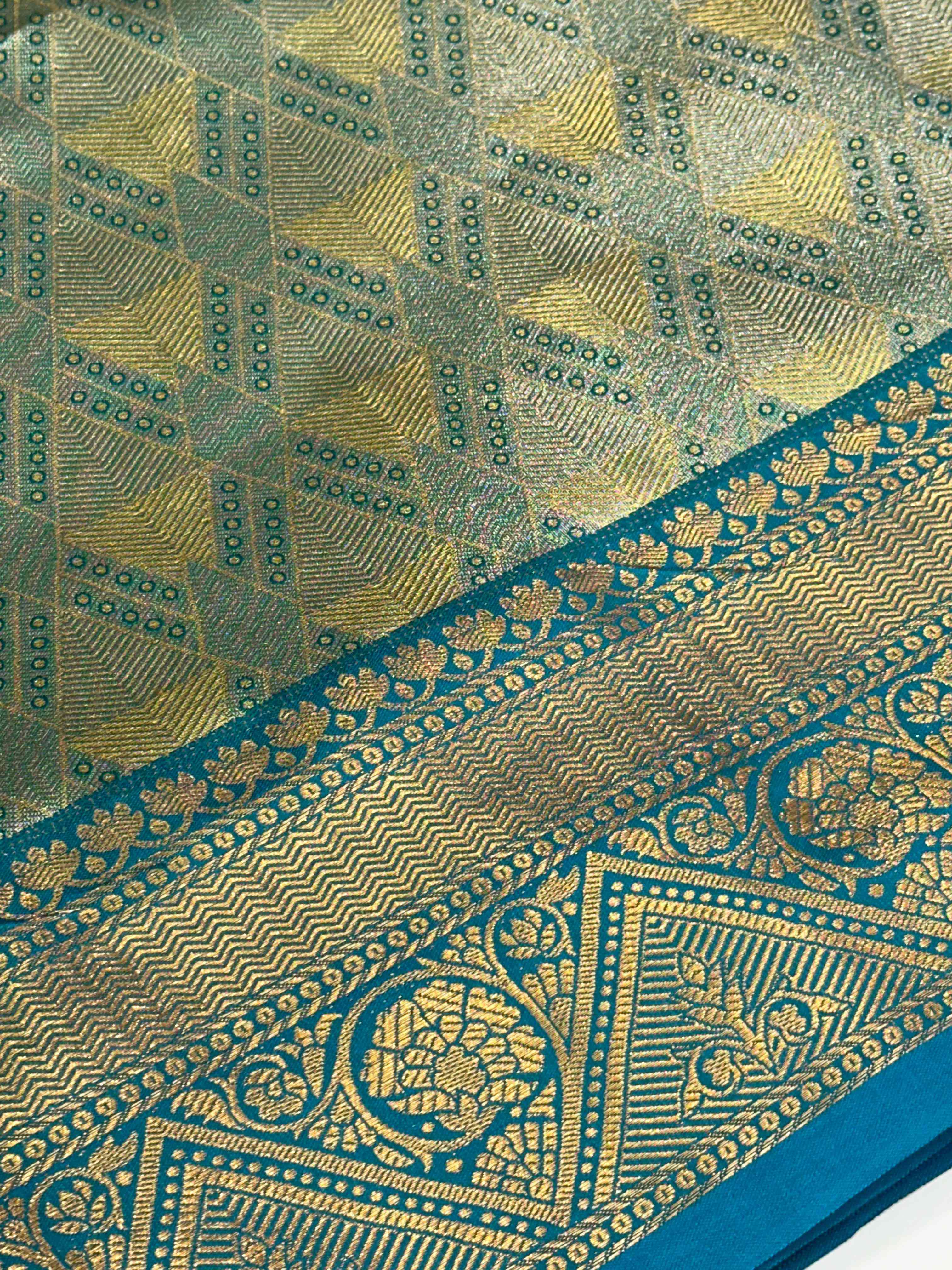 Rama Golden Geometrics With Floral Elegance Saree