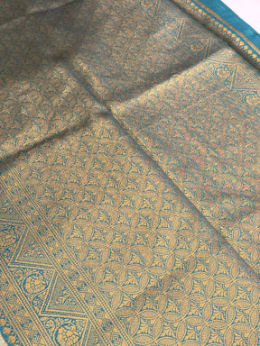 Rama Golden Geometrics With Floral Elegance Saree