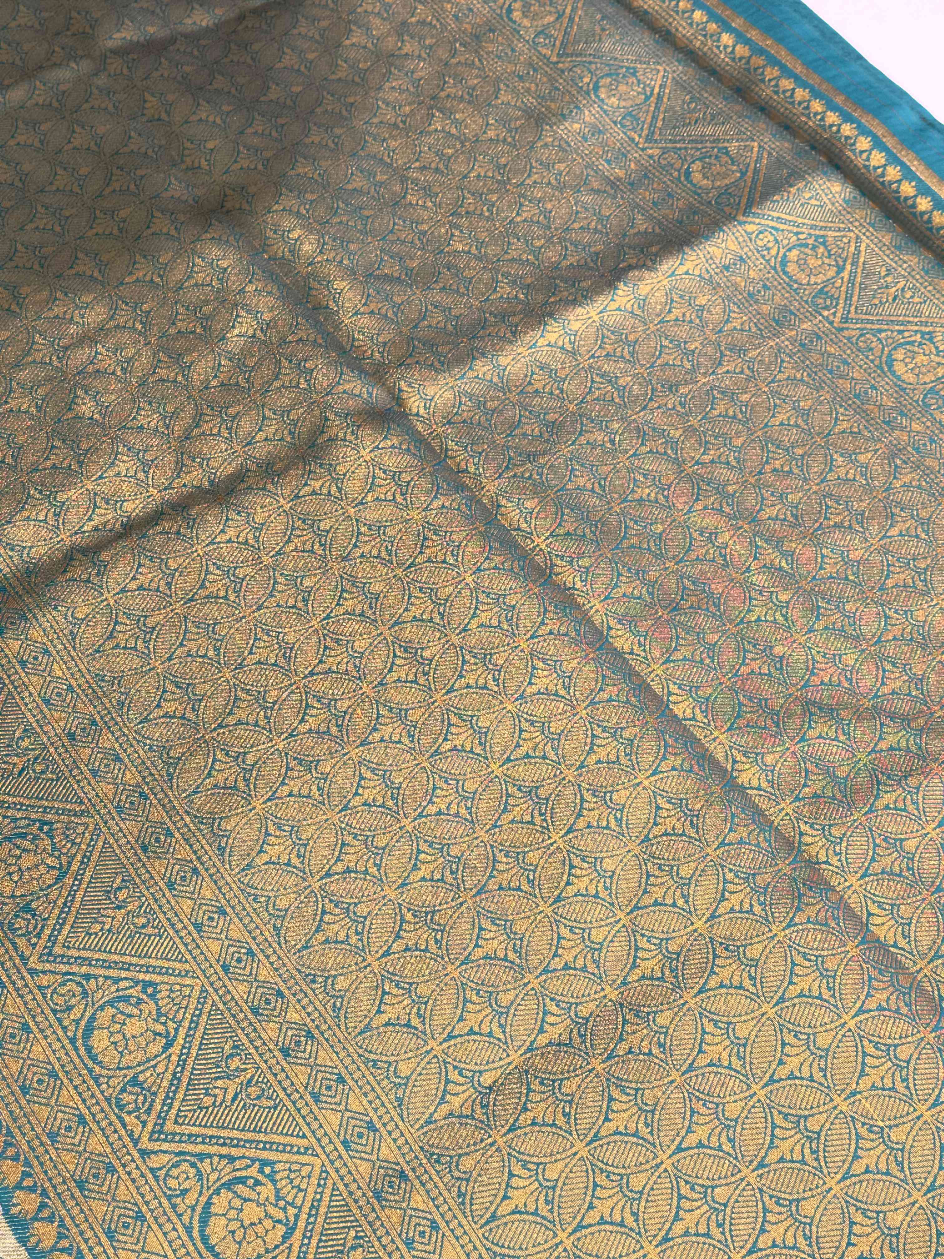 Rama Golden Geometrics With Floral Elegance Saree