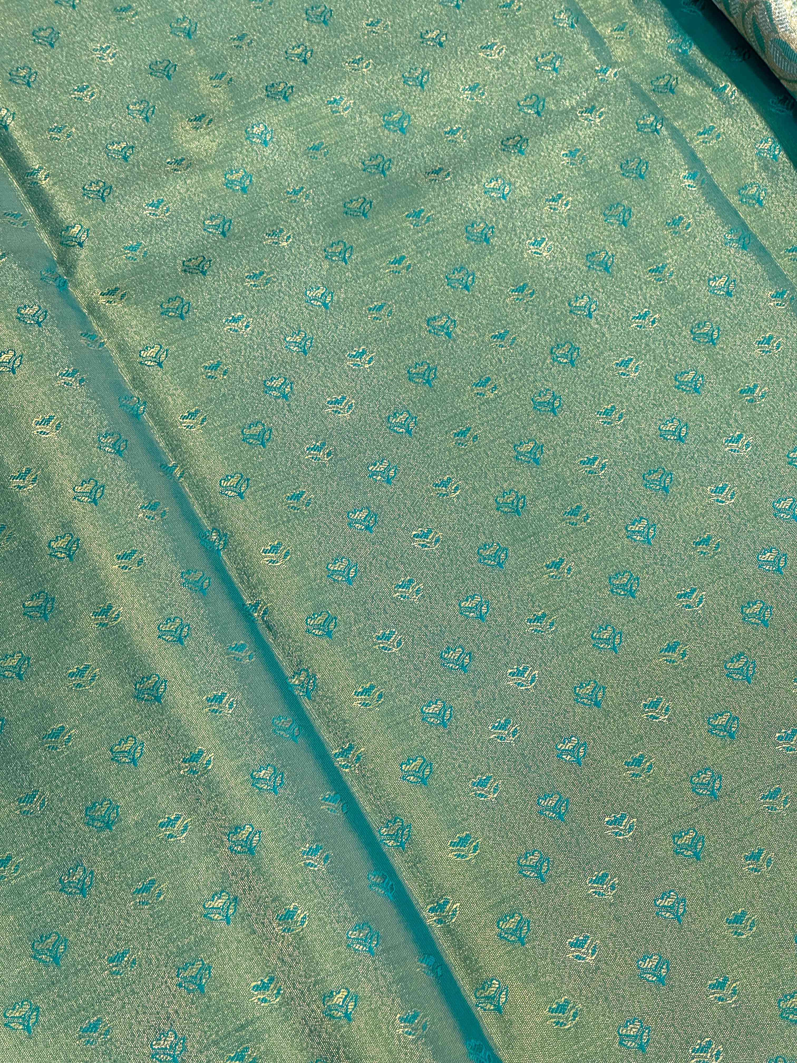 Gold Zari Floral Saree in Rama