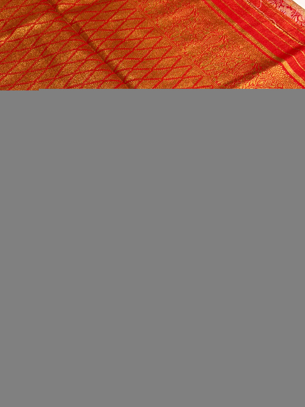 Gold Zari Floral Saree in Red