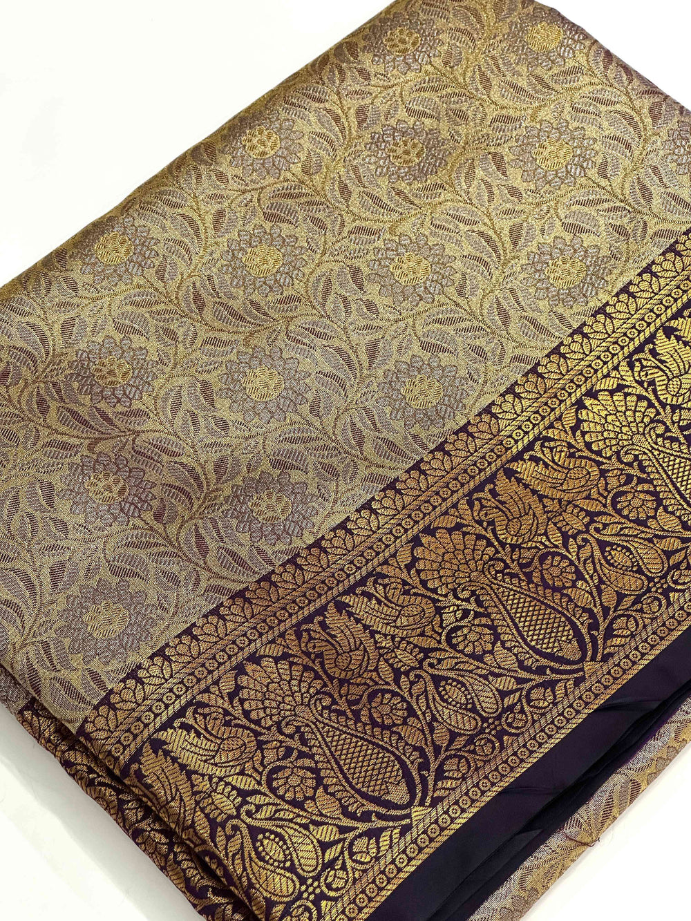 Gold Zari Floral Saree in Black