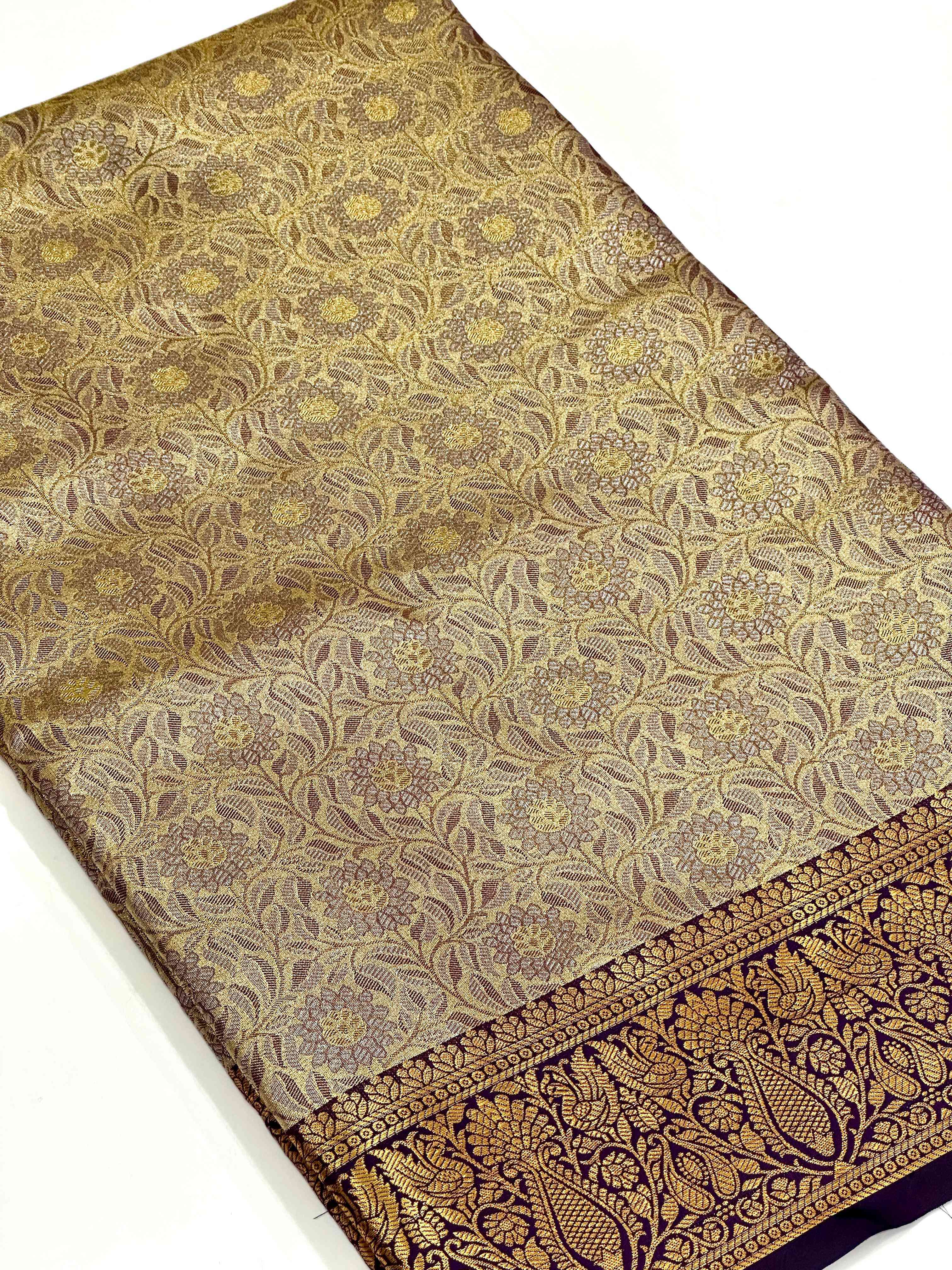 Gold Zari Floral Saree in Black
