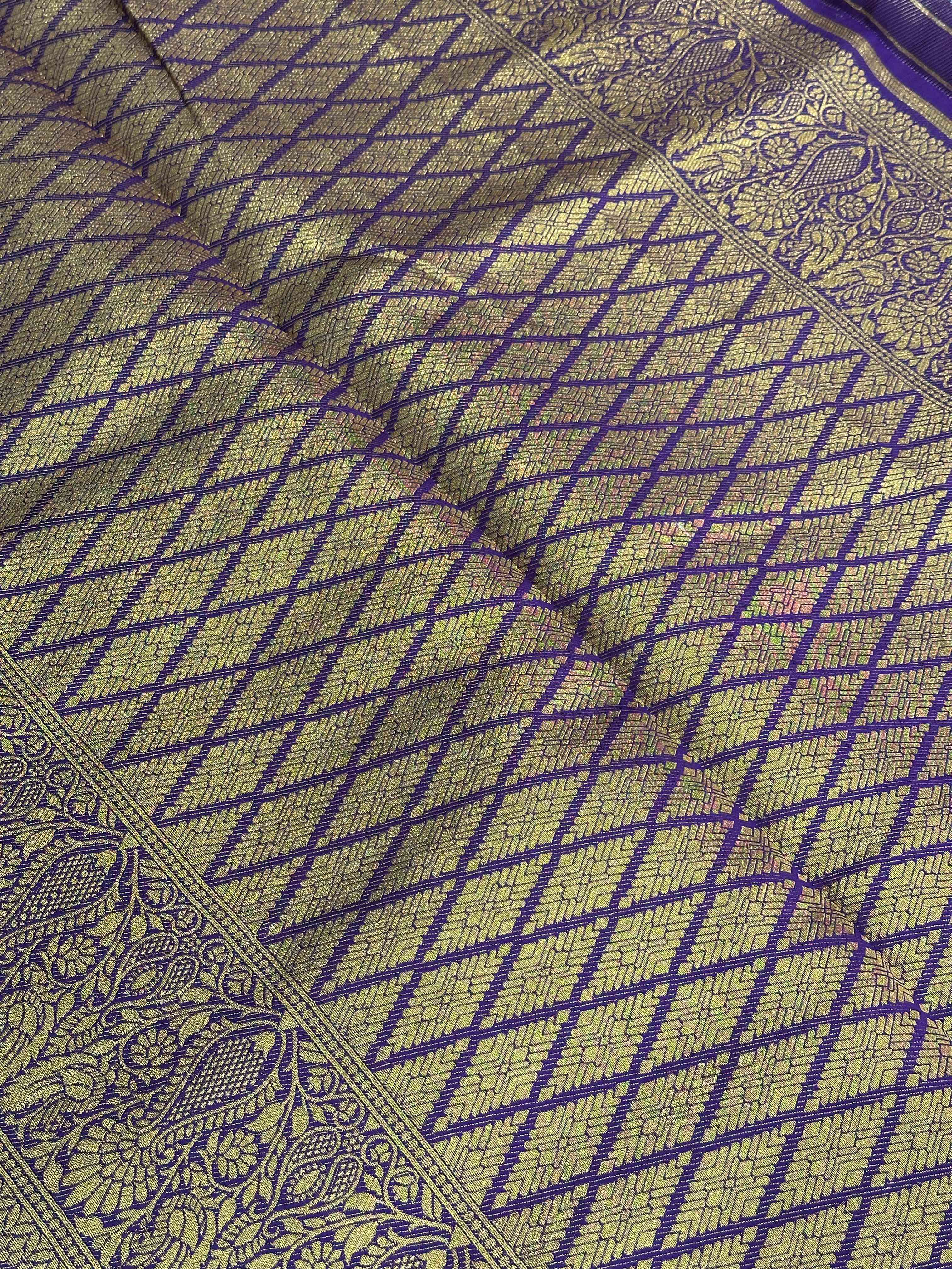 Gold Zari Floral Saree in Black