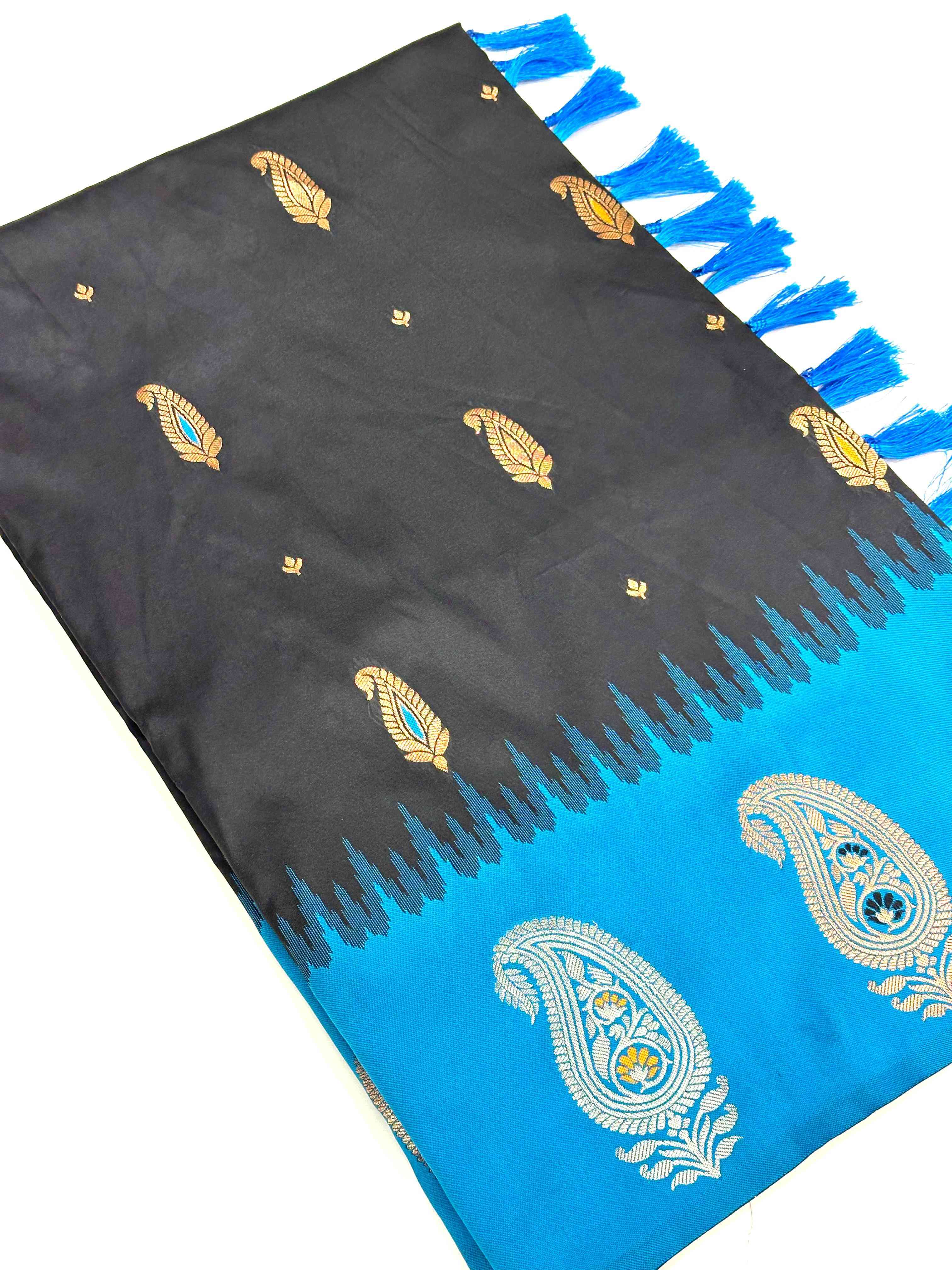 Balck Mango Butti Soft Silk Saree